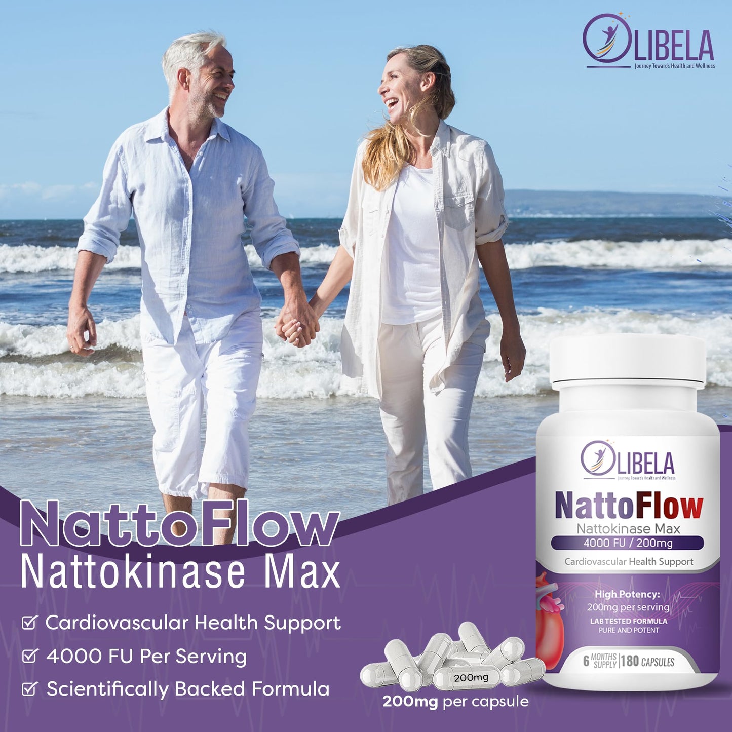 OLIBELA Nattokinase 4000 FU Capsules, 180 Capsules, Non-GMO, Vegan