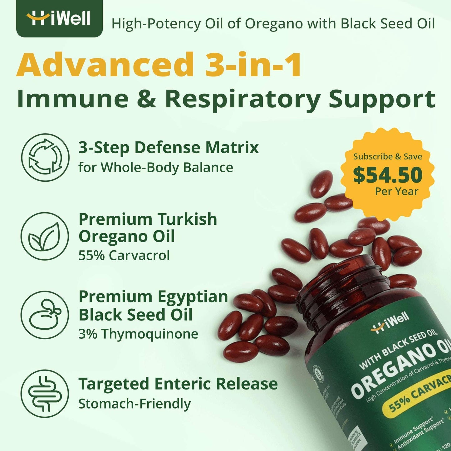 HiWell Absorfyx Oil of Oregano with Black Seed Oil Softgels 120 Count