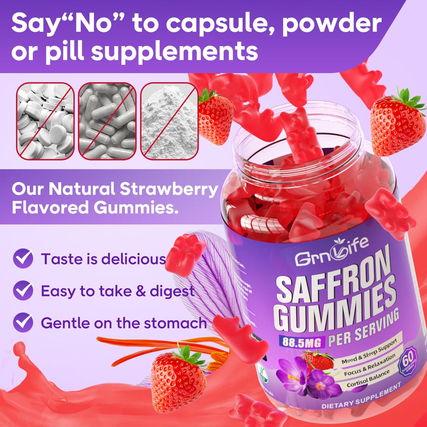 GrnLife Saffron Gummies for Kids & Adults, 60 Gummies