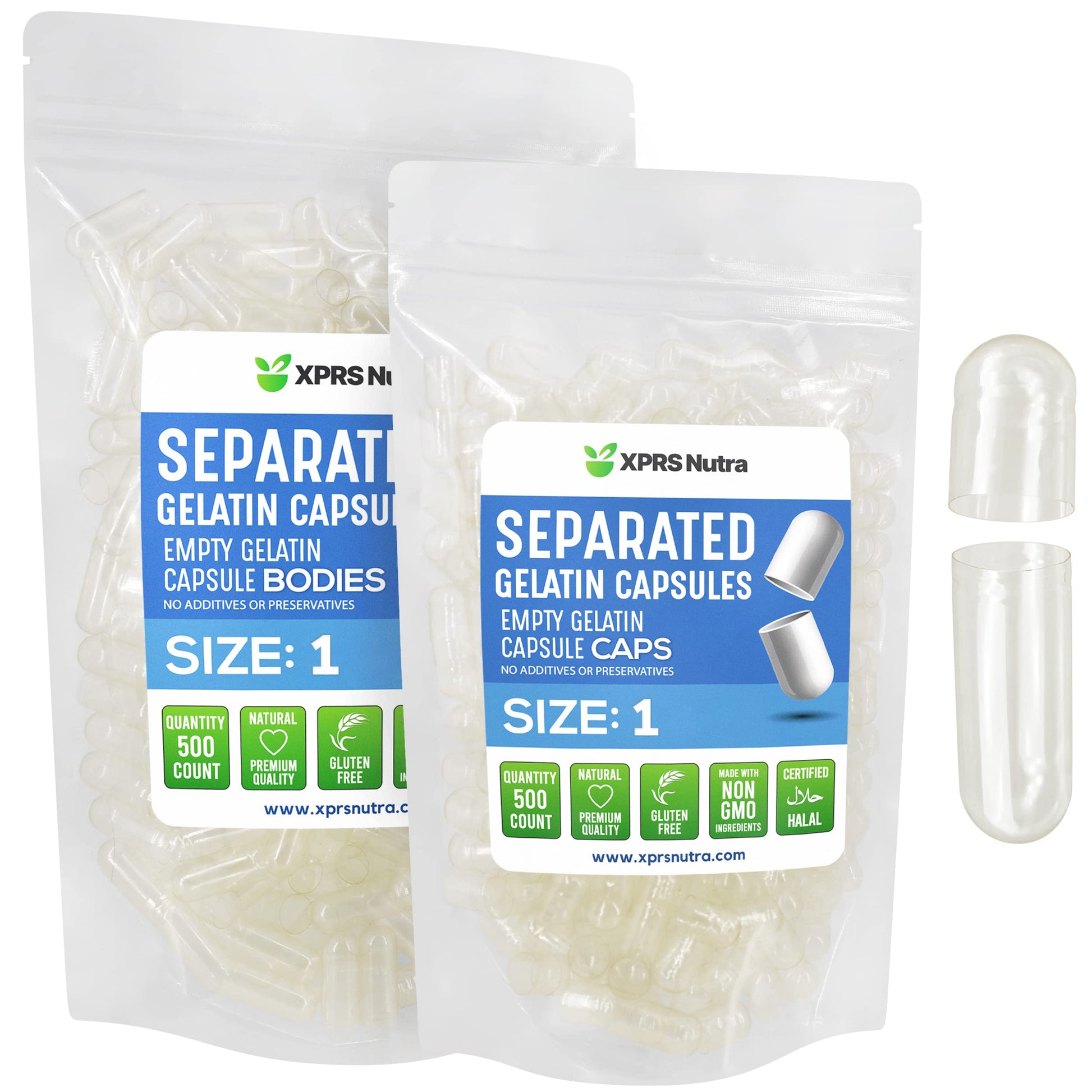 XPRS Nutra Size 1 Gelatin Separated Capsules 500 Count