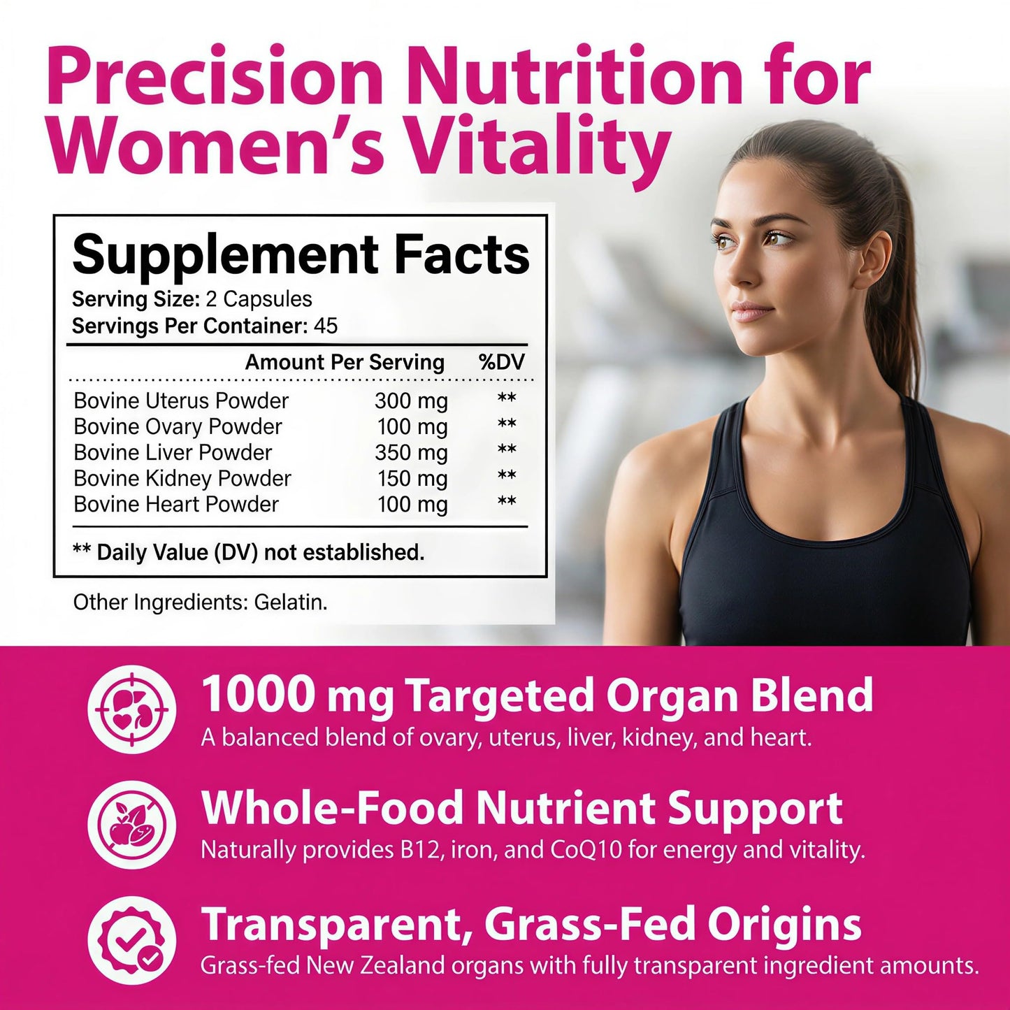 HyberVive Beef Organ Supplement for Women, 90 Capsules