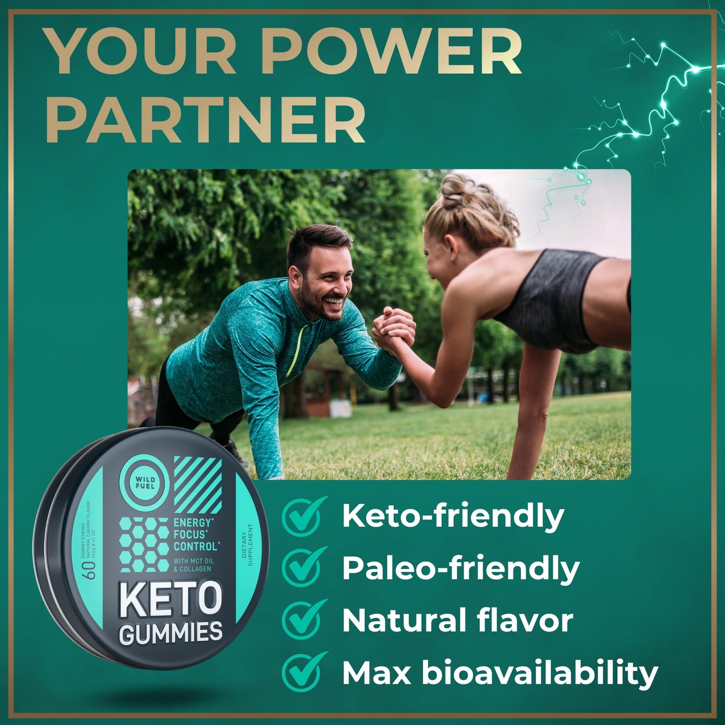 Wild Fuel MCT Oil Keto Gummies Collagen Metabolism Booster Gummy 60 Count