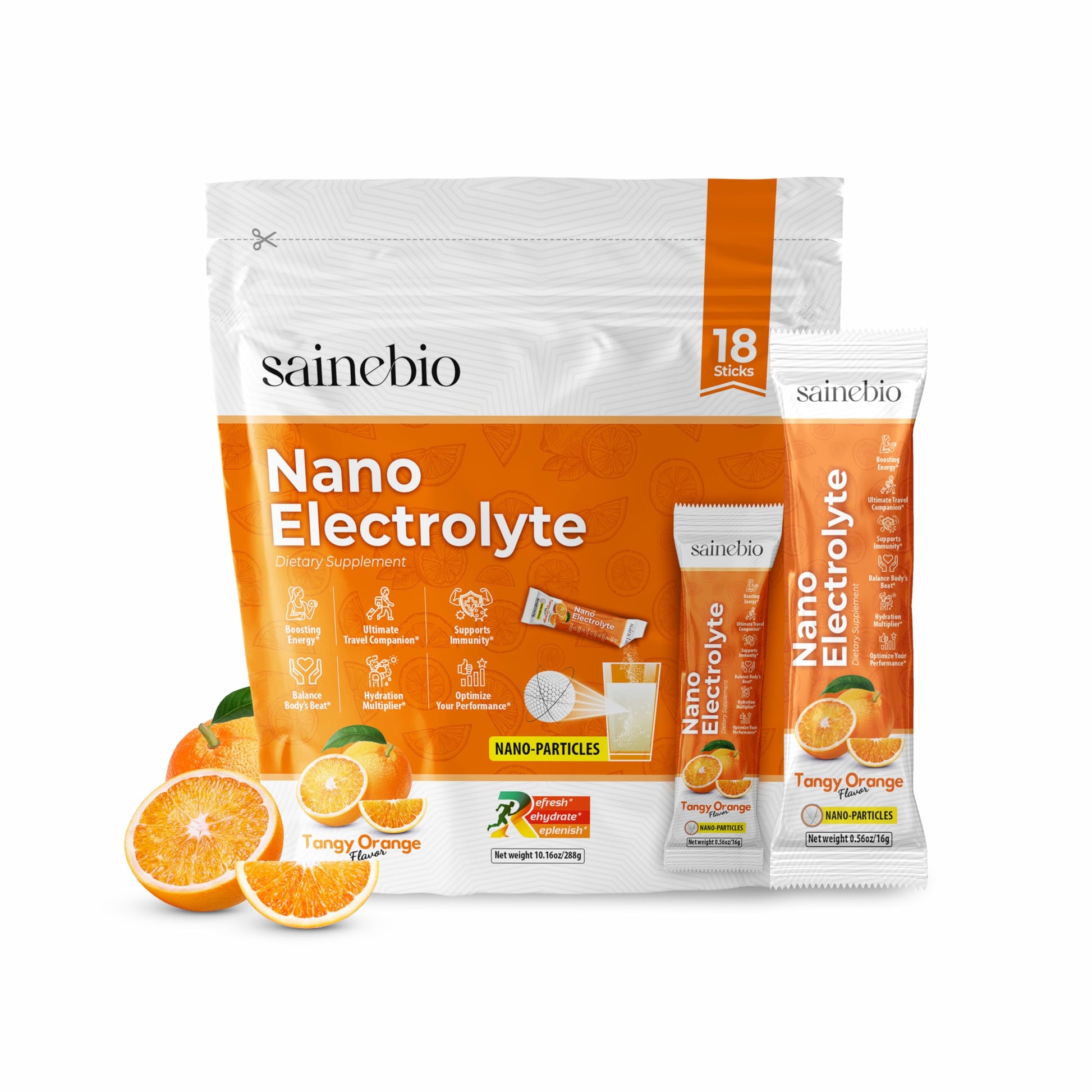 SAINEBIO Nano Electrolyte Powder Tangy Orange, 18 Sachets