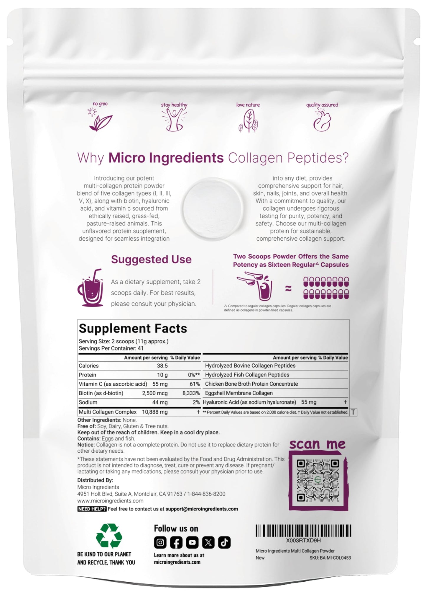 Micro Ingredients Multi Collagen Peptides Powder 16