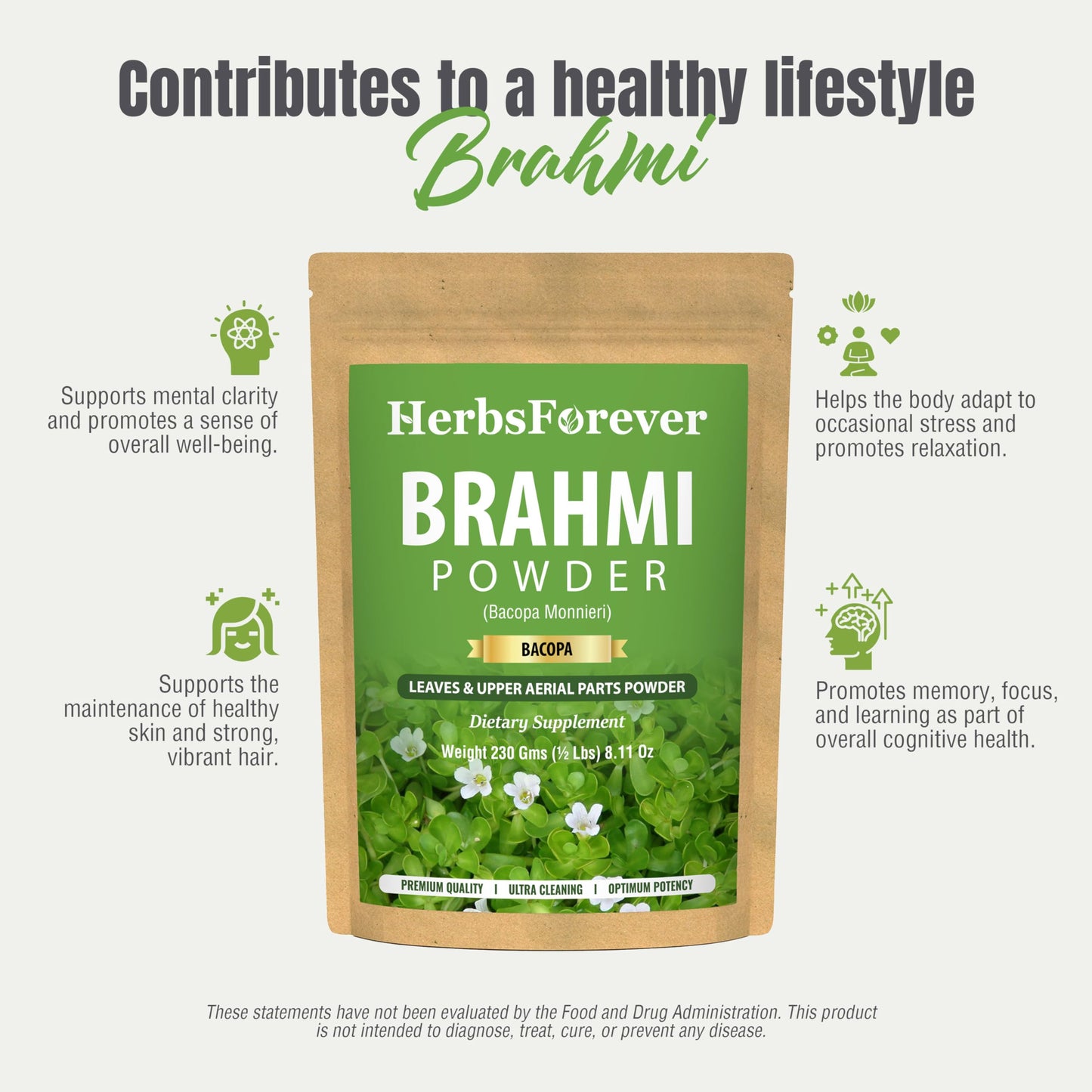 Herbsforever Brahmi Powder Bacopa Monnieri 8.11 oz