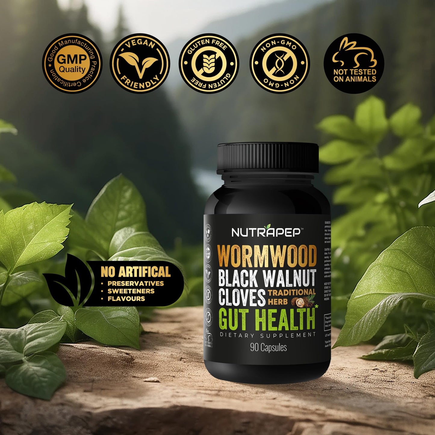 NutraPep Wormwood Black Walnut Clove Capsules, 90 Count