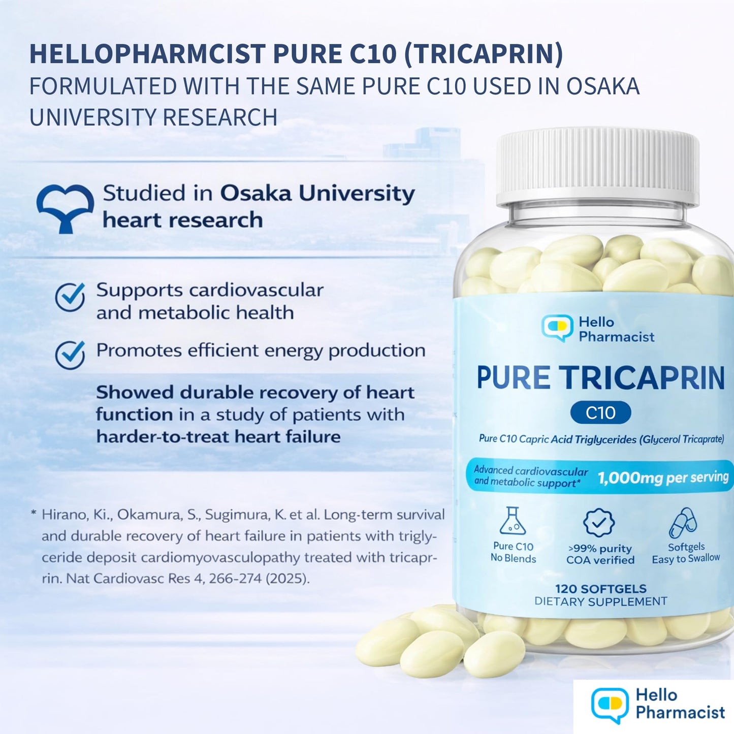 HelloPharmacist 100% Pure Tricaprin C10 MCT Oil Softgels, 120 Count