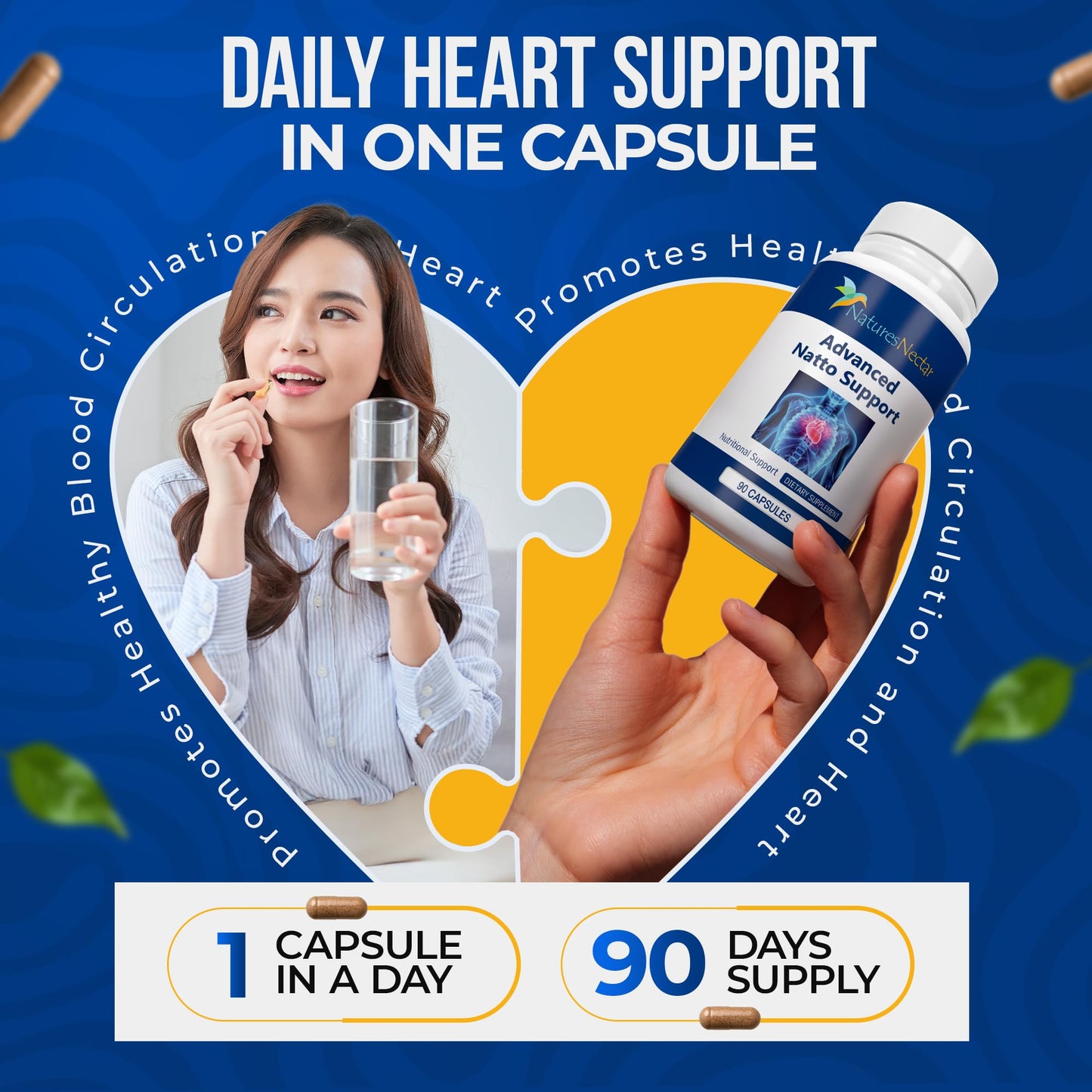 Nature's Nectar Organic Nattokinase Supplement 250mg – Double Strength 5000 FU, 90 Capsules