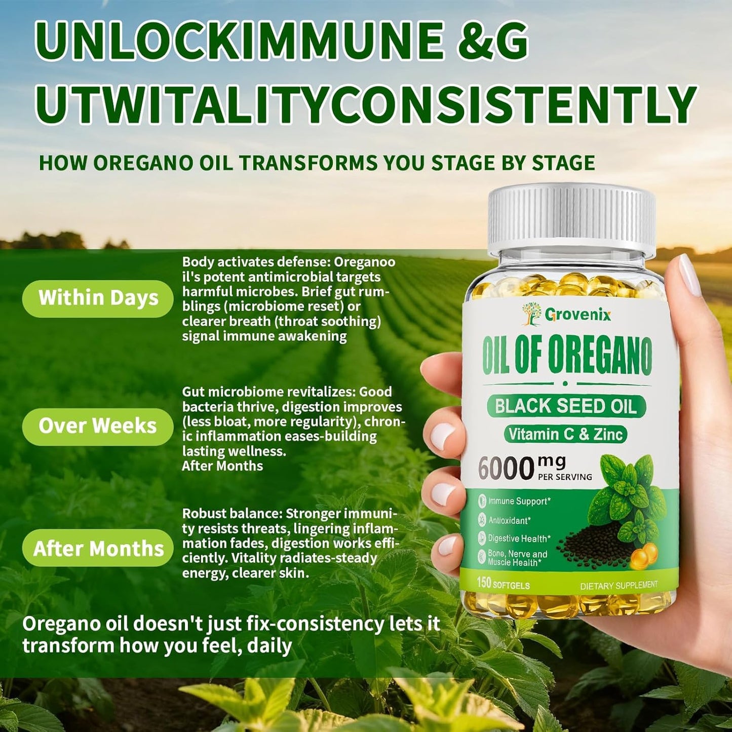 Grovenix Oil of Oregano with Black Seed Oil Softgels, 300 Count