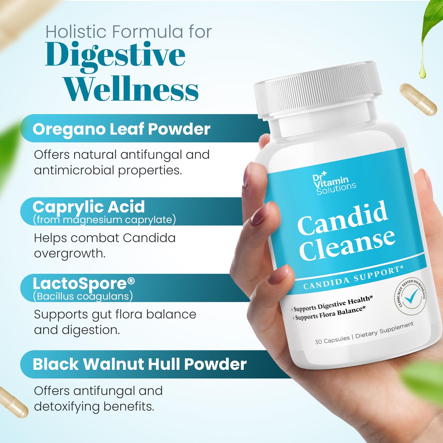 DR VITAMIN SOLUTIONS Candida Cleanse Detox for Women & Men with GLP-1 Support - Candida Support Capsules 30