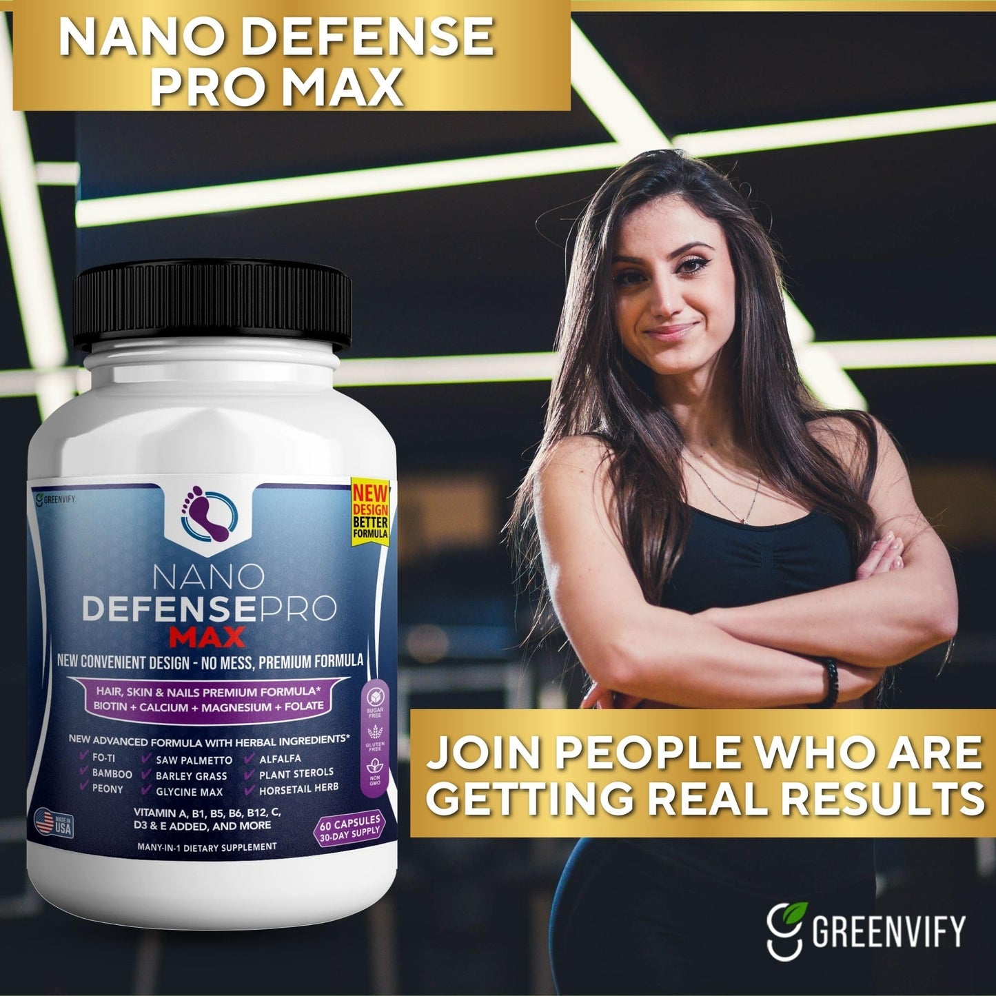 GREENVIFY Nano Defense Pro Max Hair Skin and Nails Supplement Biotin Calcium Magnesium Complex Capsules, 300