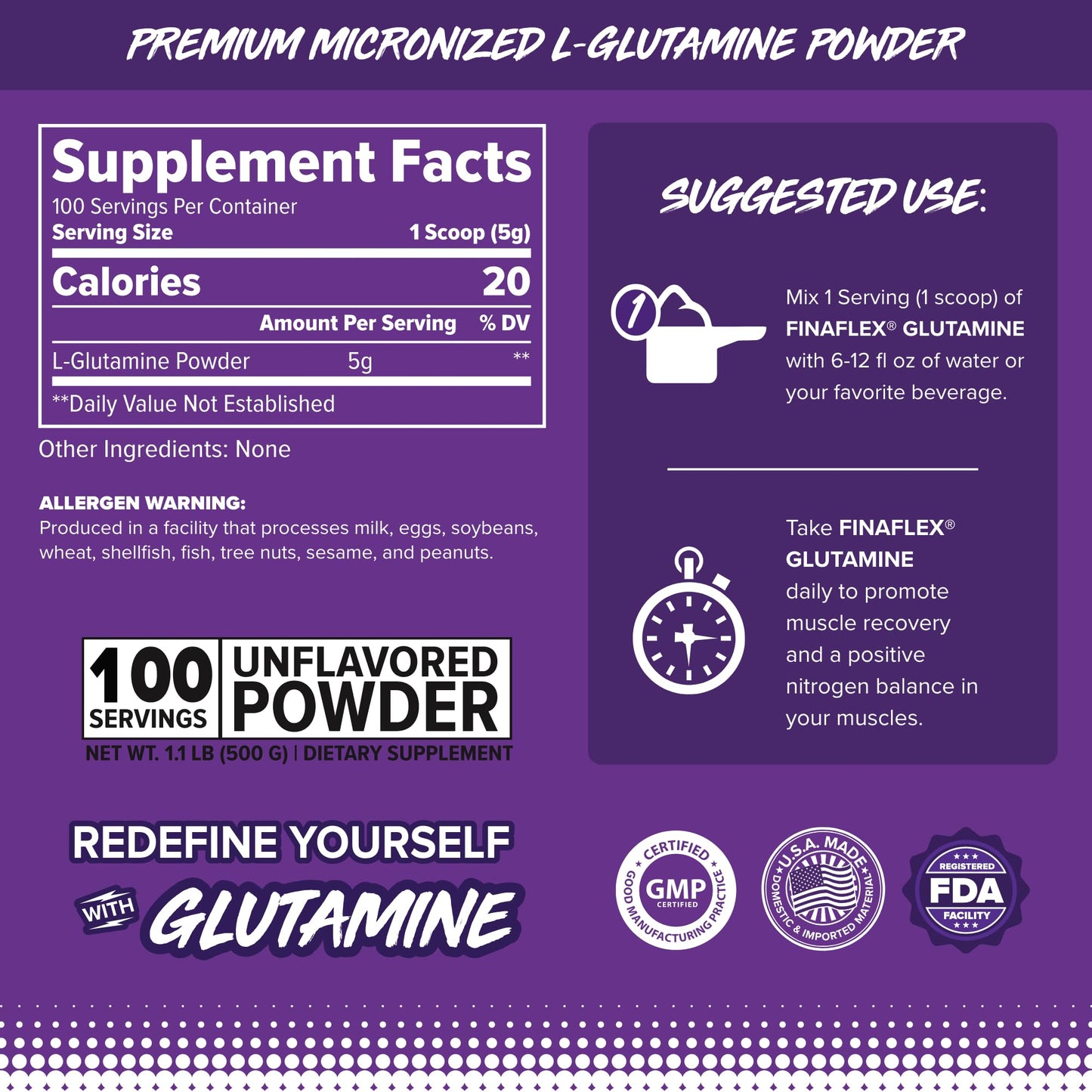 FINAFLEX Pure Glutamine Powder 17.6 oz (100 Servings)