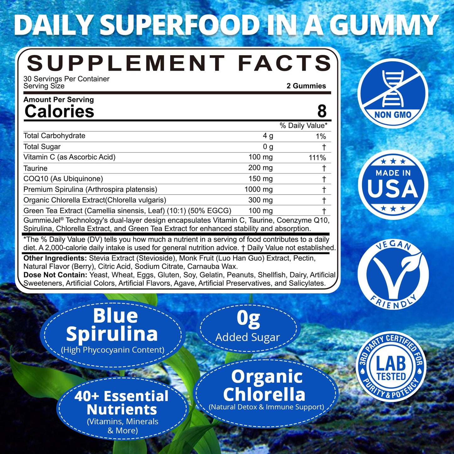 Nextdia Organic Blue Spirulina Gummies, 120 Gummies