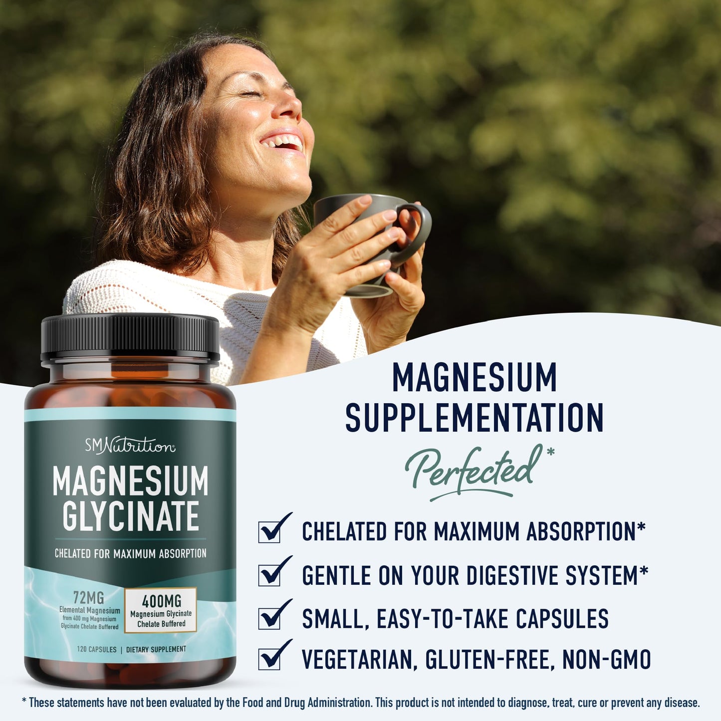 SMNutrition Magnesium Glycinate 400mg, Chelated Magnesium Glycinate, Maximum Absorption, 120 Capsules