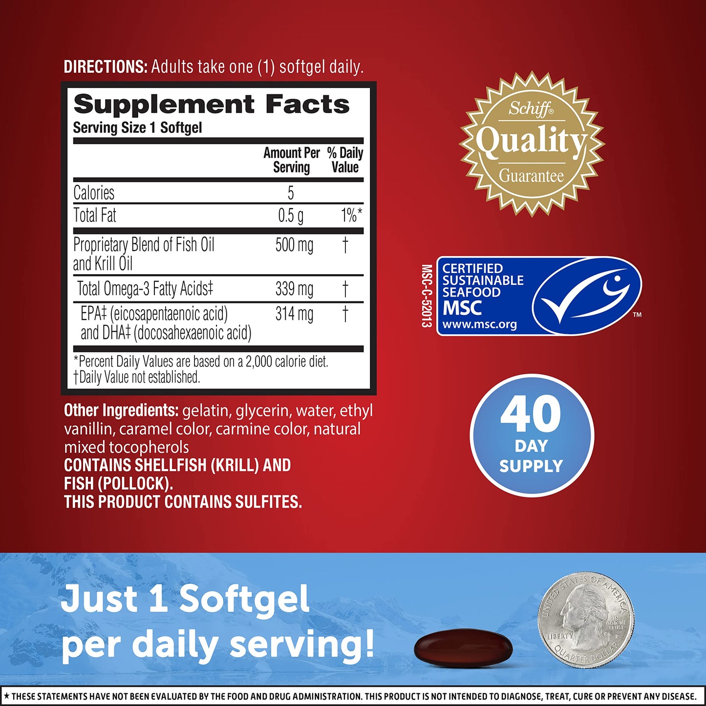 MegaRed Advanced 4in1 Omega-3 Fish Oil + High Absorption Krill Oil 500mg, Concentrated Omega-3 Fish & Krill Oil Supplement for Heart, Joints, Brain & Eyes Softgels 40 Count
