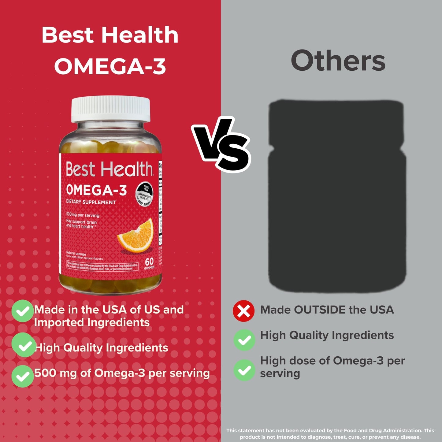 Best Health Omega-3 Gummies Made from Algae, 500mg per Serving, Natural Orange Flavor, 60 Count