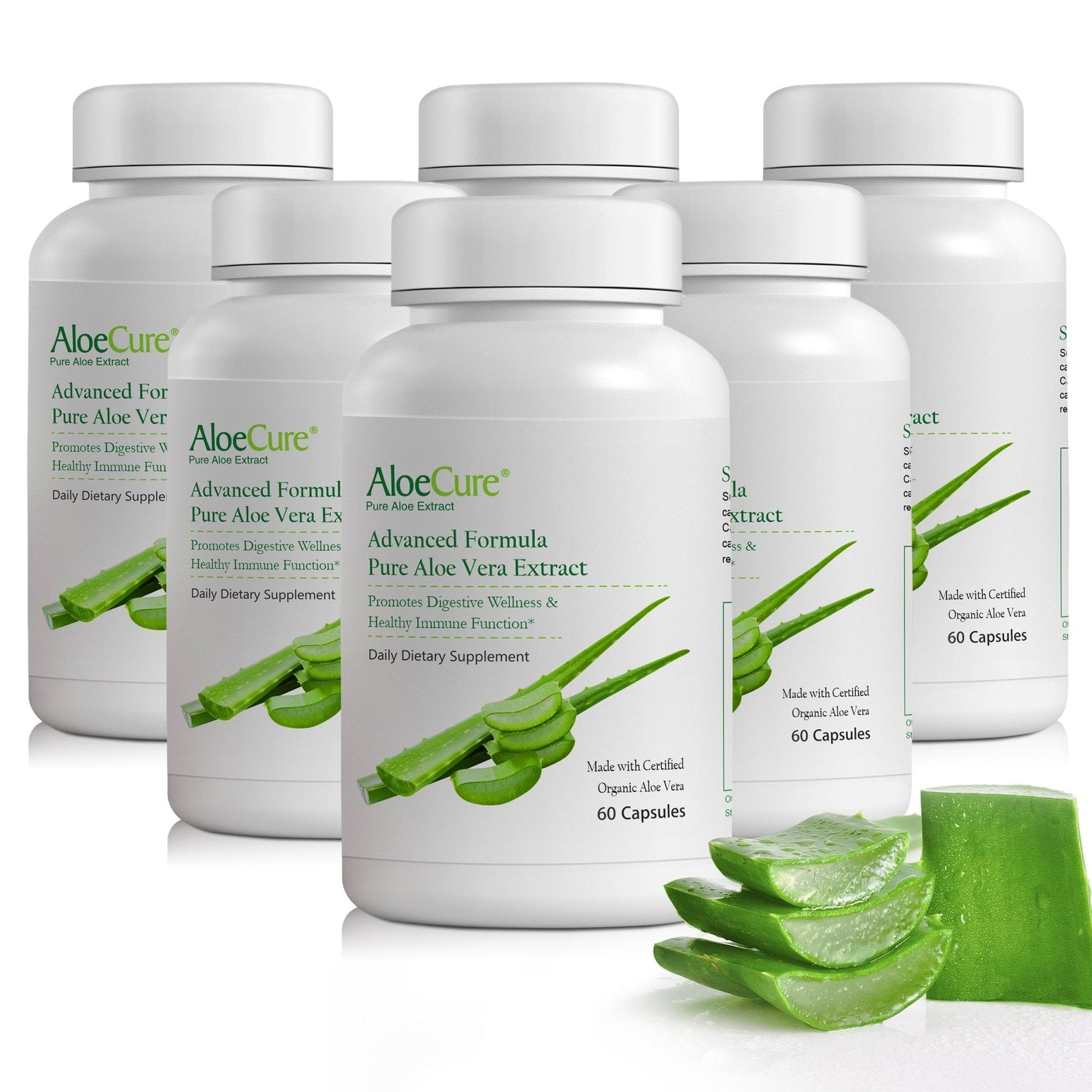 AloeCure Aloe Vera Capsules Made with Organic Aloe Vera for Gut Health & Digestive Comfort, Aloin Free, 6 Bottles