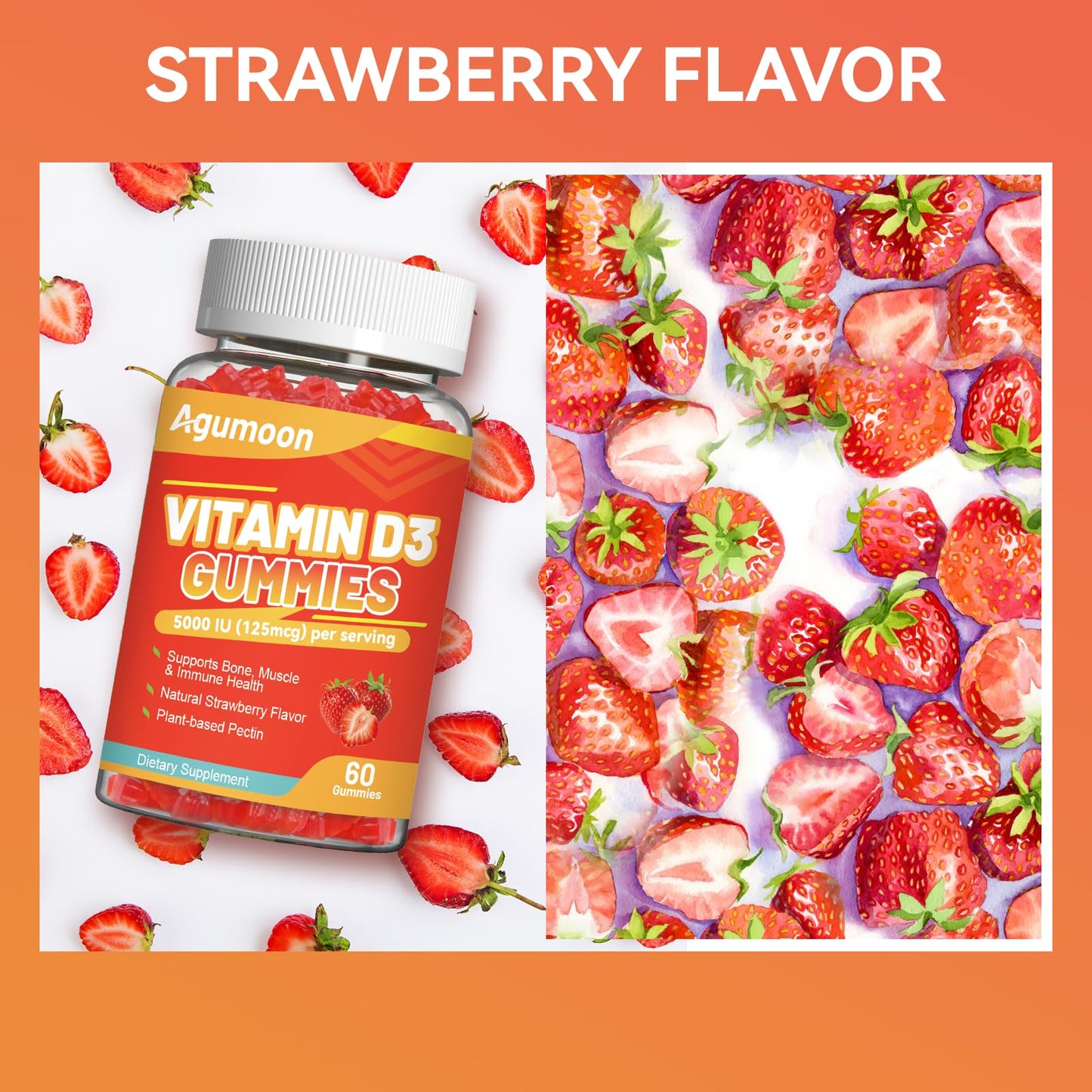 Agumoon Vitamin D3 5000 IU Gummies, 120 Count
