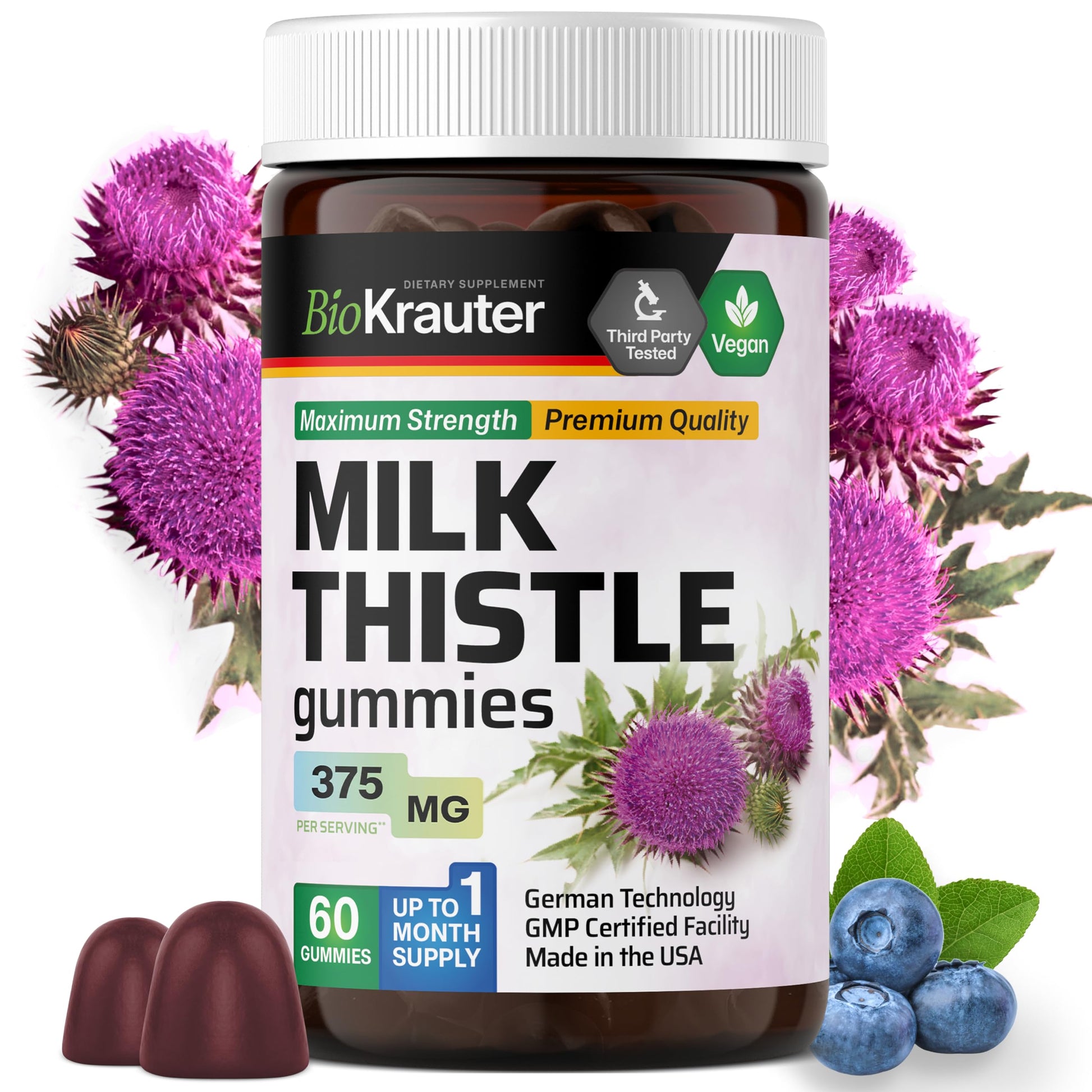 BIO KRAUTER Milk Thistle Supplement for Liver Cleanse & Detox Gummies 60 Gummies