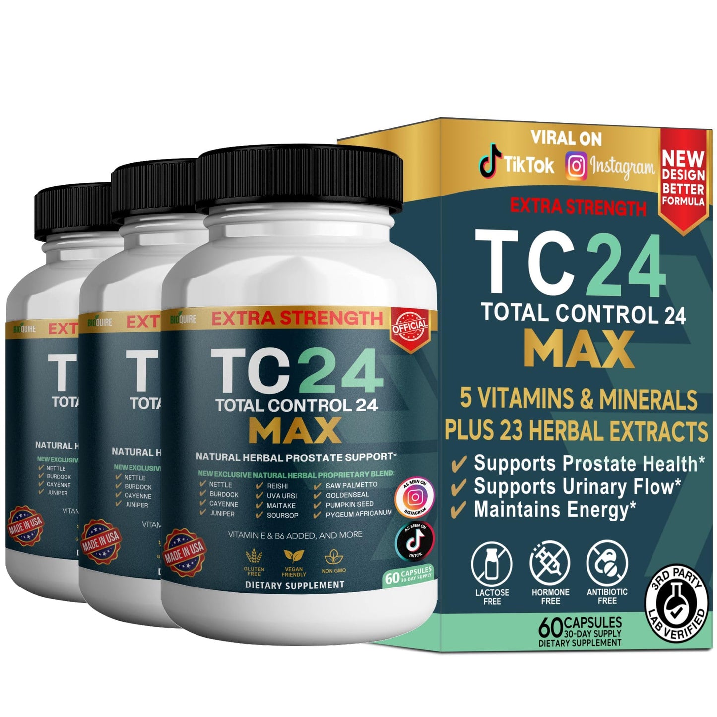 BIOQUIRE Total Control 24 Max Natural Herbal Prostate Support Capsule, 60 Capsules