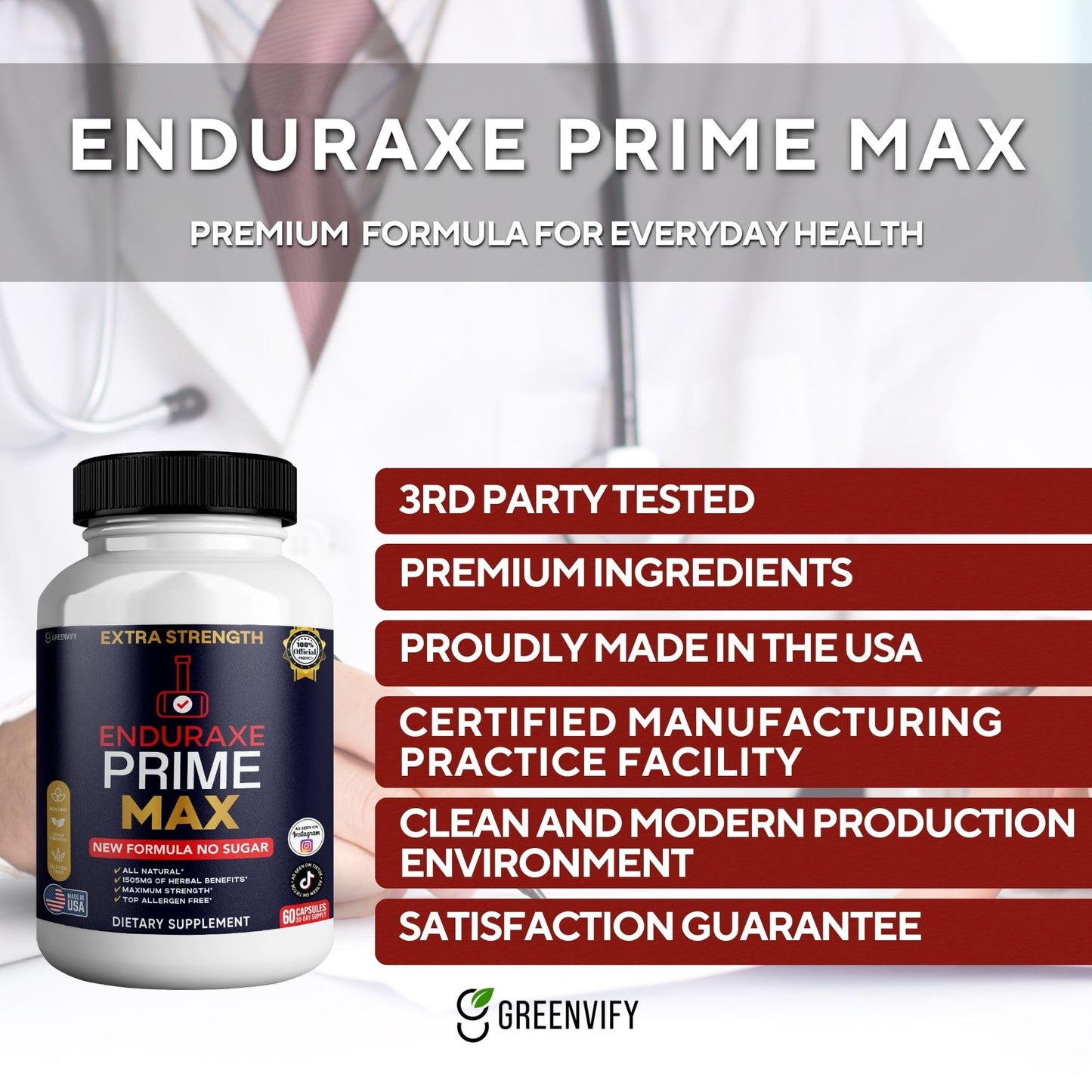 GREENVIFY Enduraxe Prime Max Extra Strength Organic Maca Root Supplement, 60 Capsules