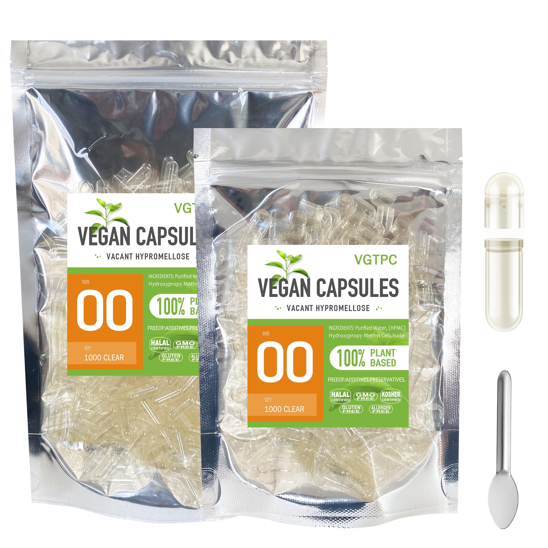 VGTPC Empty Vegan Capsules Size 00 Separated Clear 1000 Count