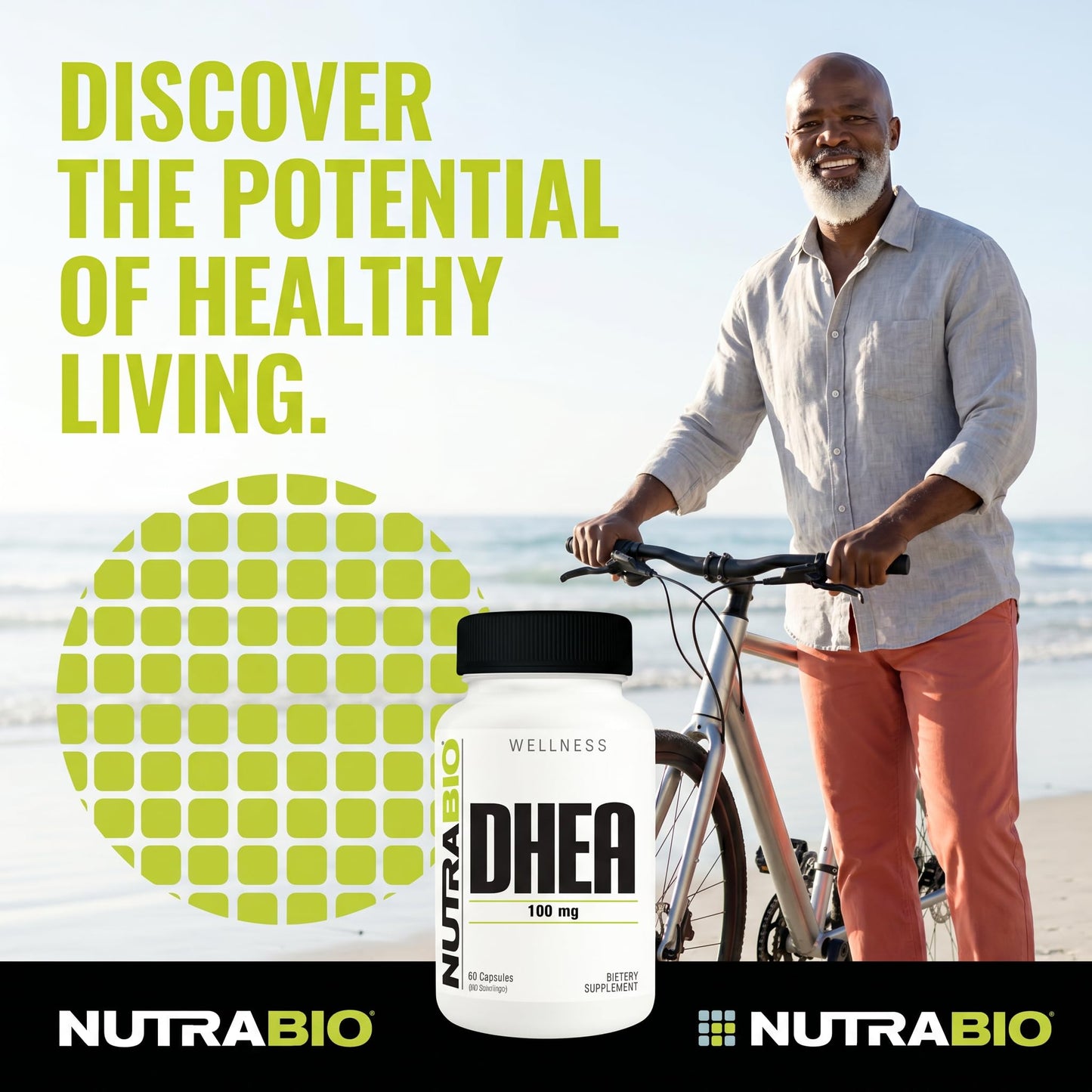 NutraBio DHEA Supplement for Men and Women - 100 mg Capsule, 60 Count