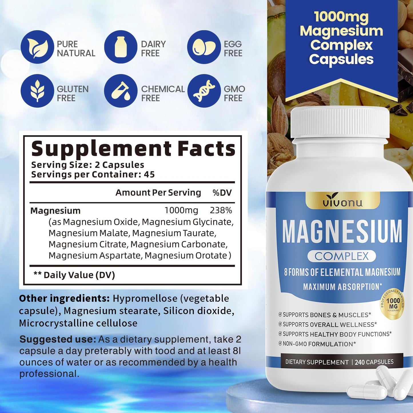 VivoNu Magnesium Complex 1000mg Capsule, 90 Count