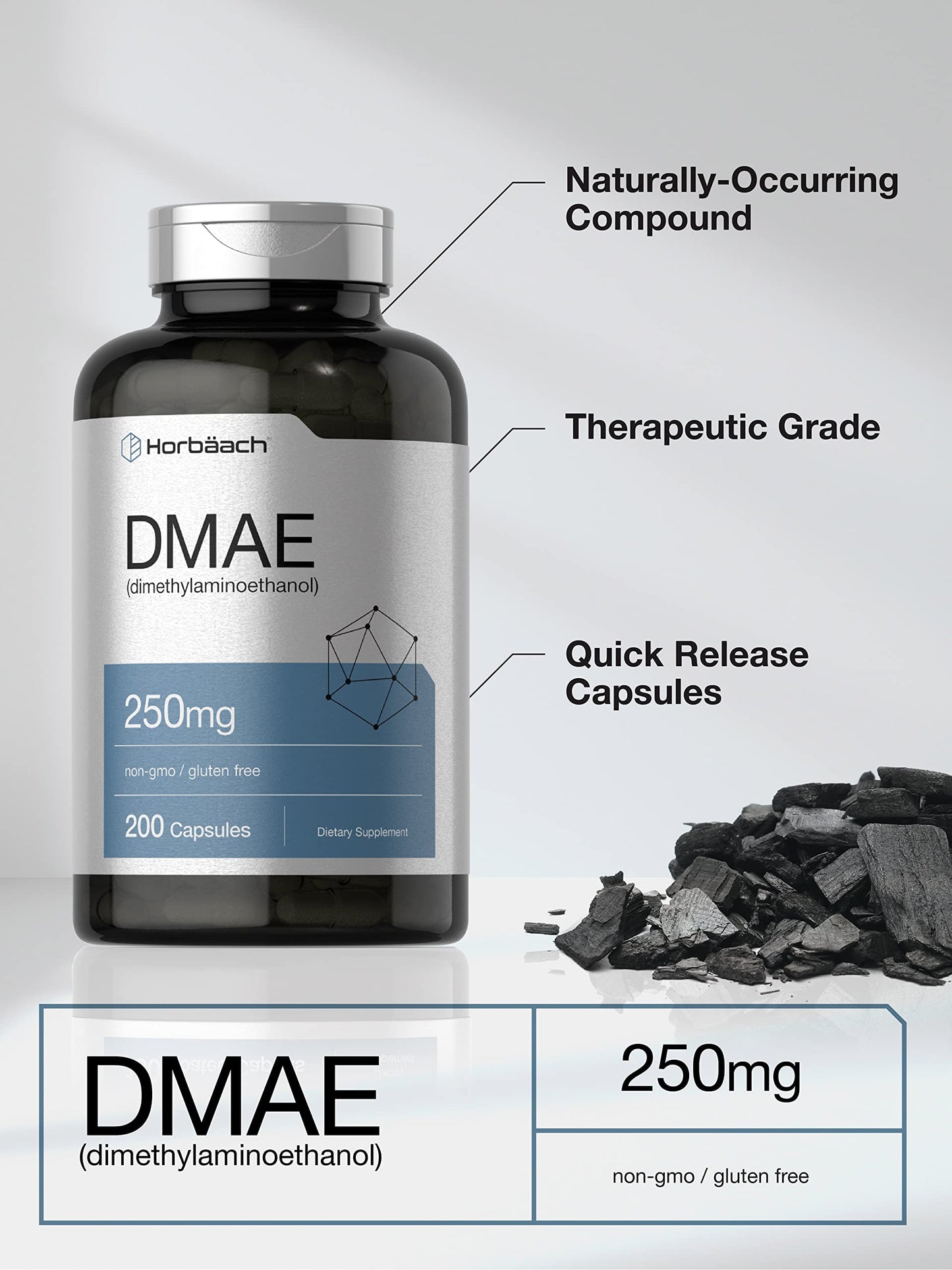 Horbaach DMAE Dimethylaminoethanol Bitartrate 250 mg Capsules, 200 Count