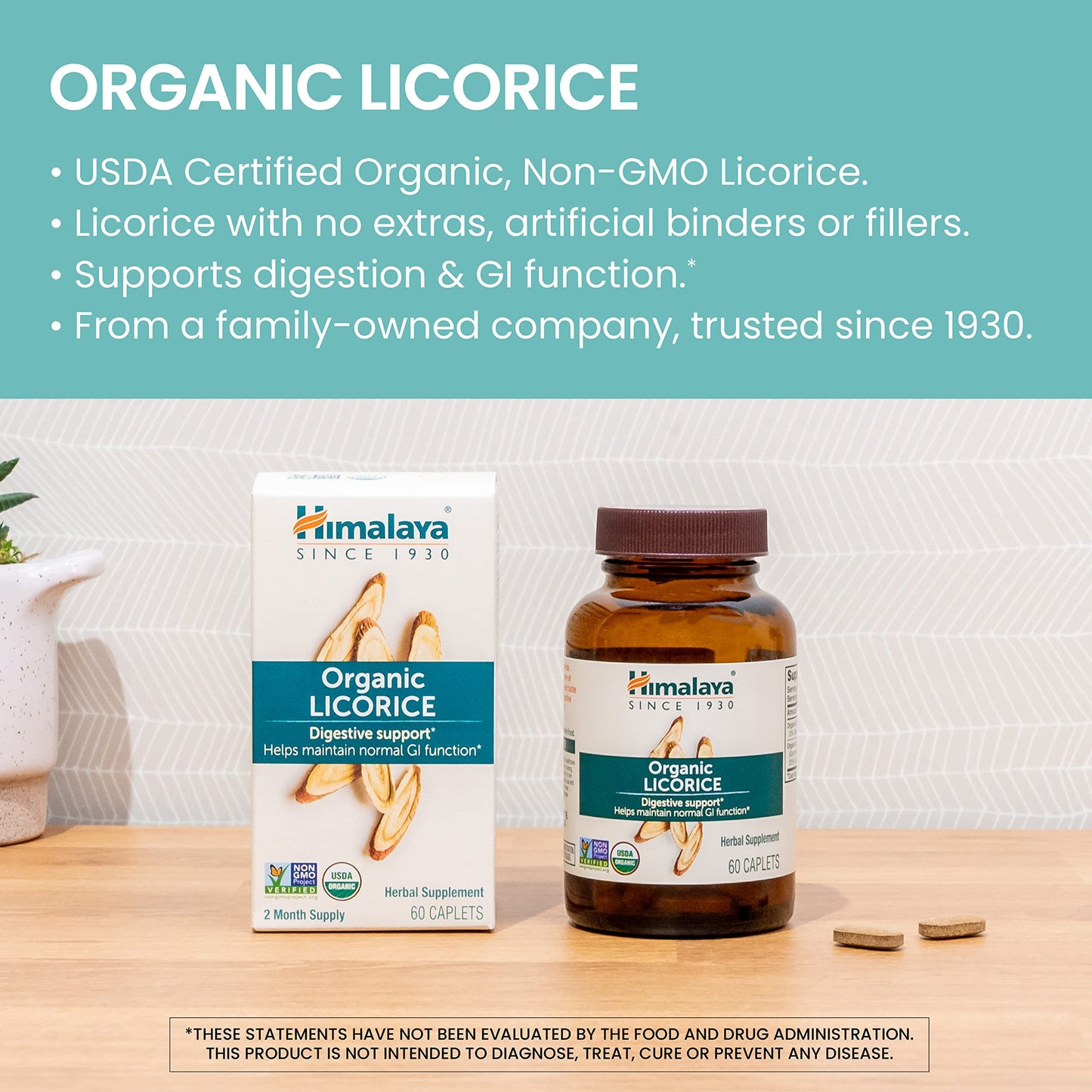 Himalaya Organic Licorice Caplets, 120 Caplets (Pack of 2)