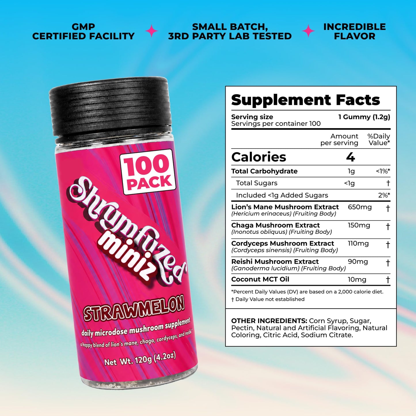 Shrumfuzed Miniz Mushroom Gummy Strawmelon 100 Count