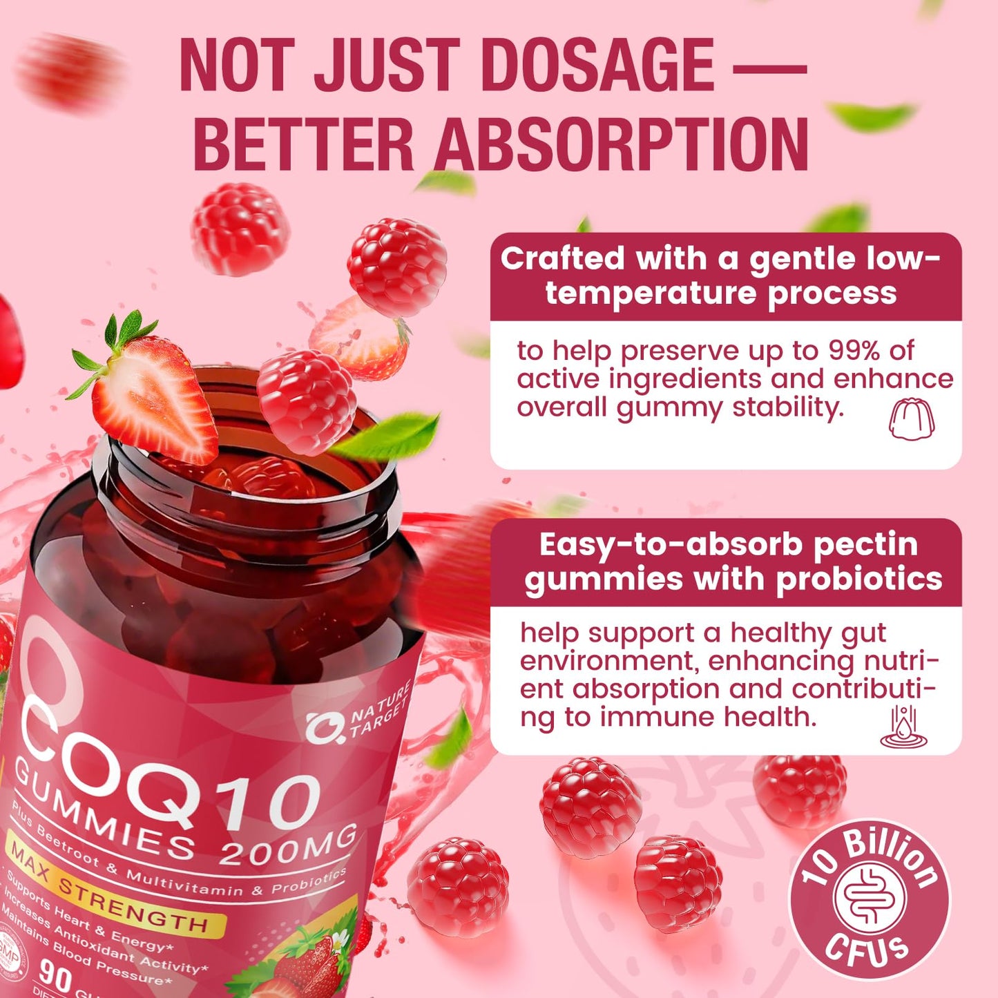 Nature Target CoQ10 Gummies 200mg, Natural Strawberry Flavor, 90 Gummies