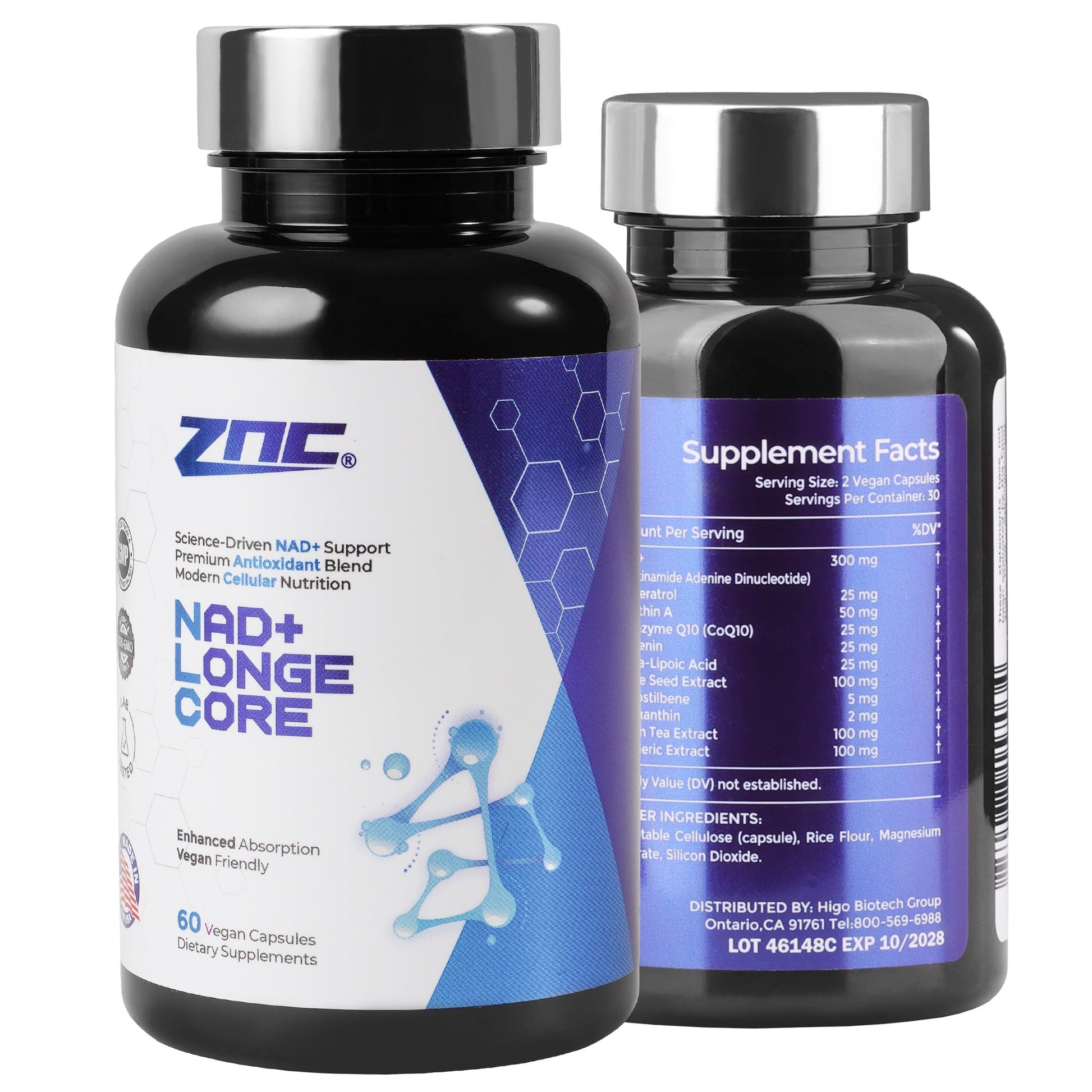ZNC 10-in-1 NAD+ Supplement with Liposomal NAD, Urolithin A & Resveratrol for Energy & Cellular Repair Softgel, 60-Count