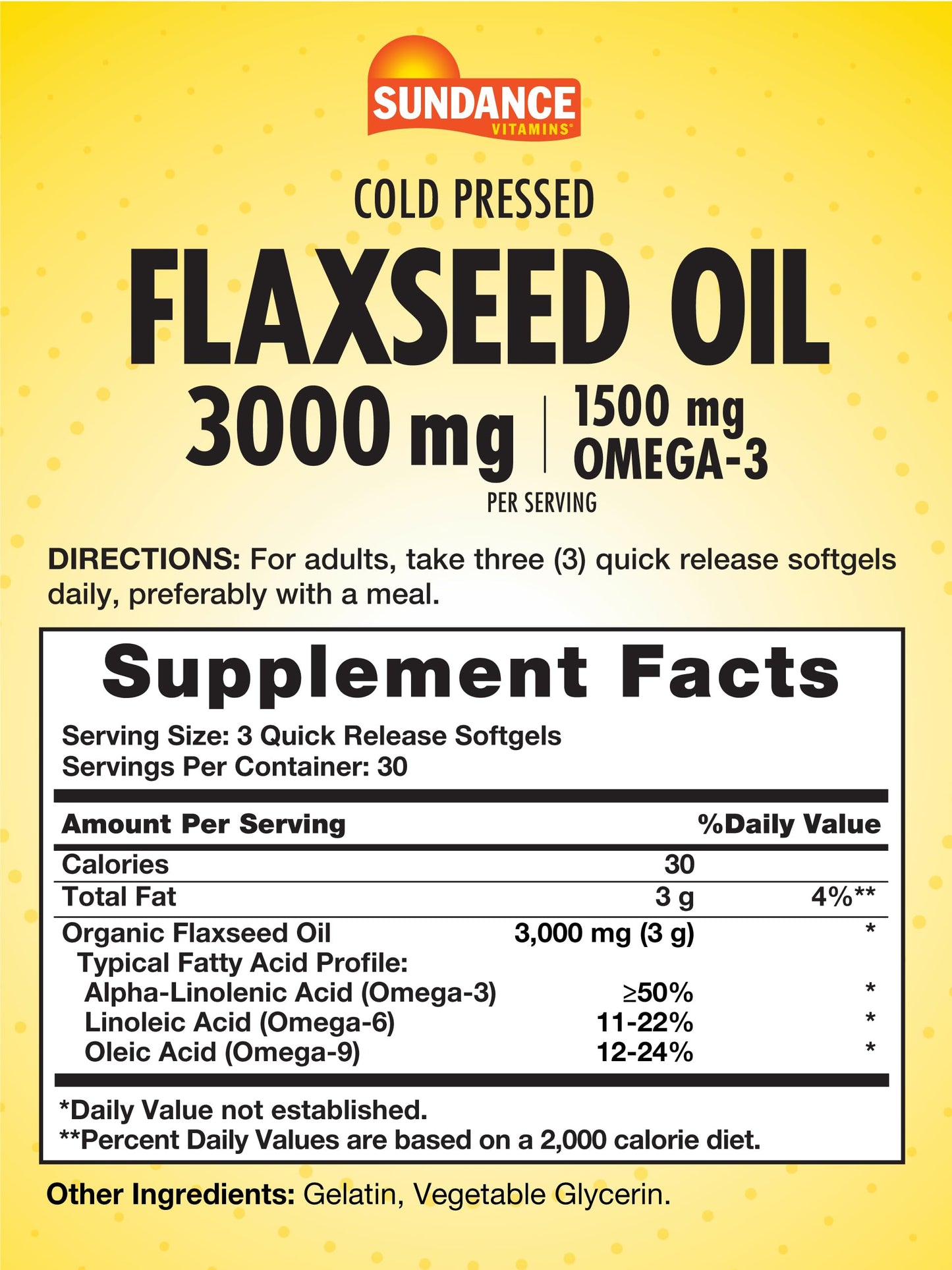 Sundance Flaxseed Oil 3000mg Softgels, 90 Count