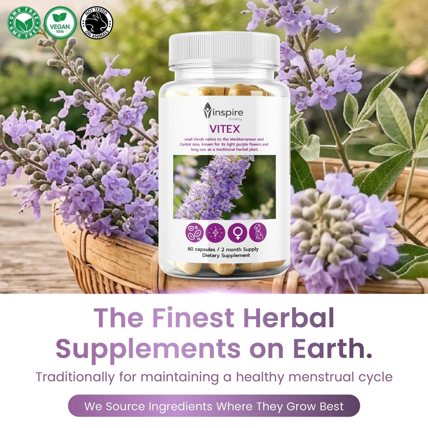 Inspire Vitality LLC Vitex Chasteberry Supplement for Women 60 Capsules
