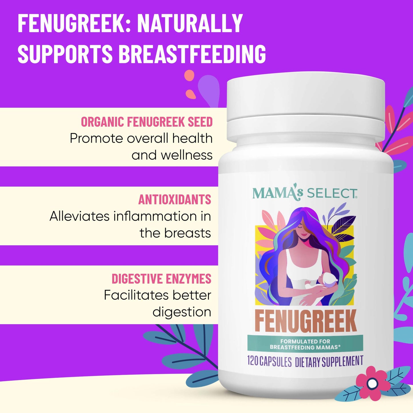 Mama's Select Organic Fenugreek Capsules, 120 Count