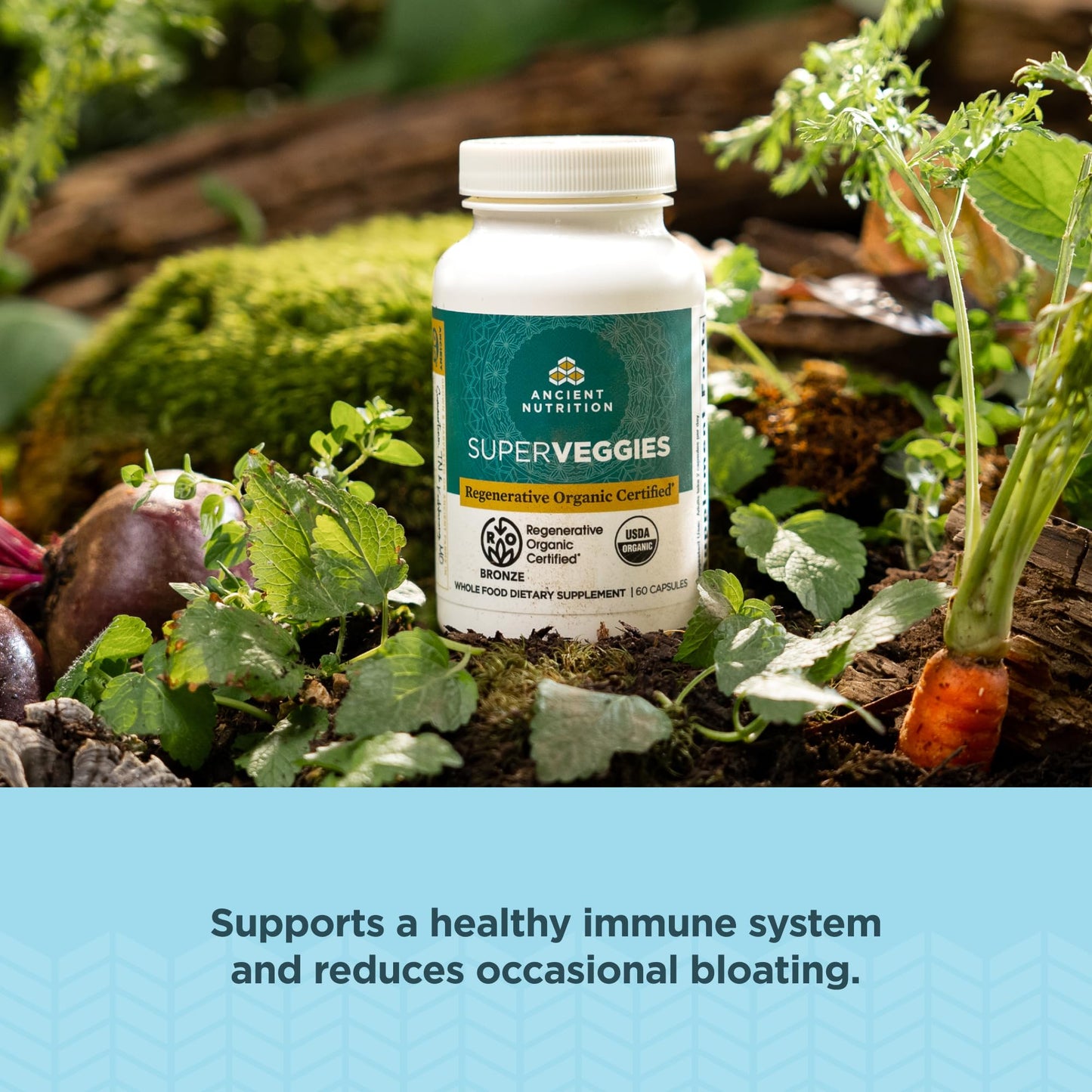 Ancient Nutrition Regenerative Organic Certified SuperVeggies Capsules, 60 Count
