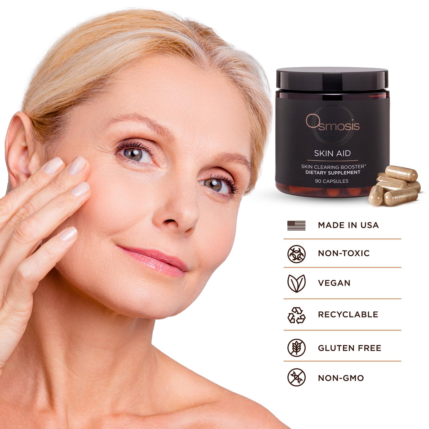 OSMOSIS Skin Aid Microbiome & Vitamin A, Blemish Prone Skin Capsules, 90 Count
