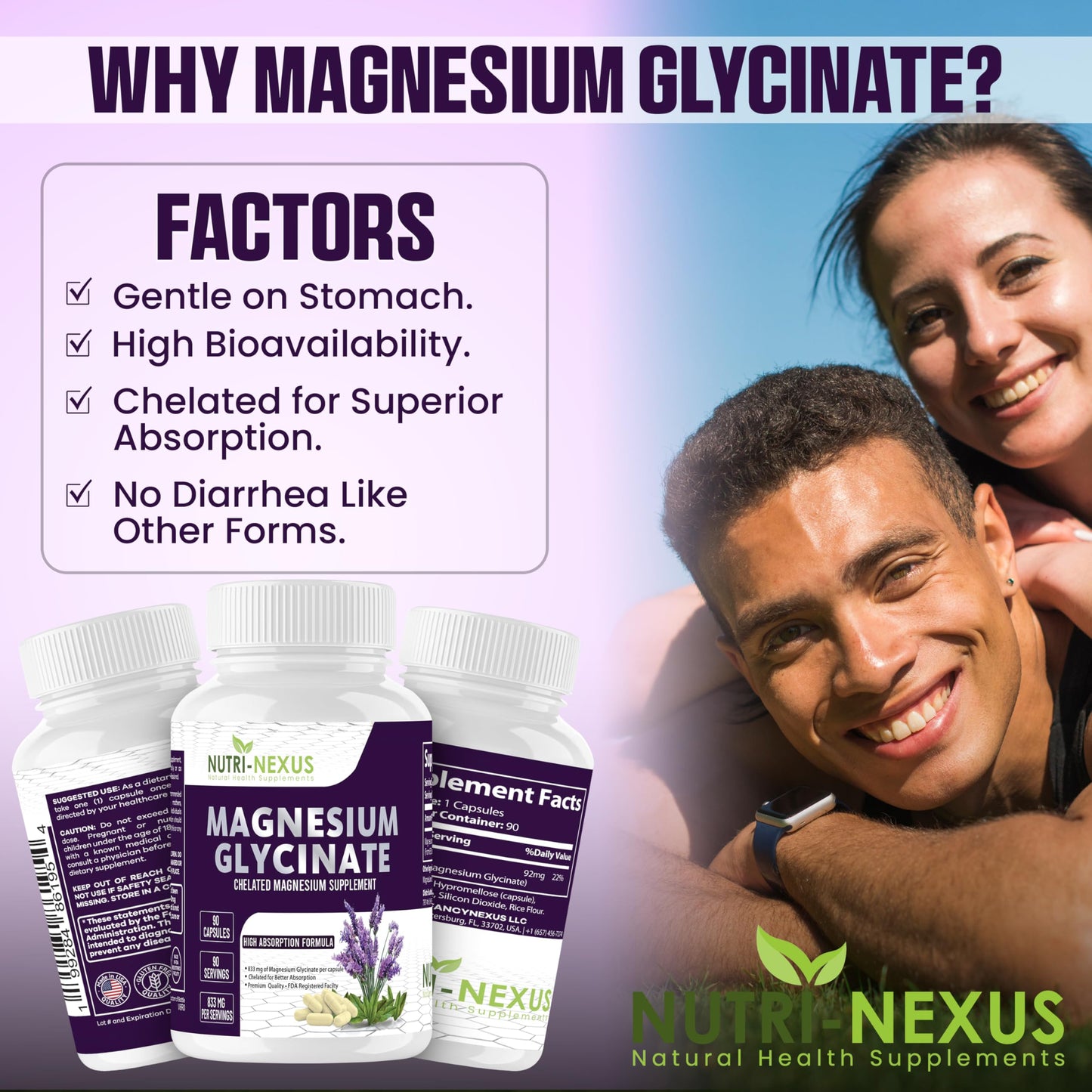 NUTRI-NEXUS Magnesium Glycinate 833mg Capsule, 90 Count
