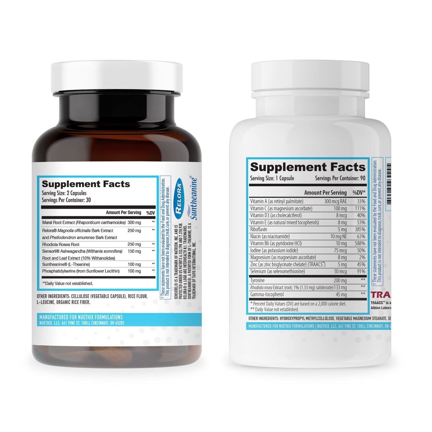 NuEthix Formulations Cort-Eaze Cortisol-Control Supplement and Thyro-Boost Essentials Bundle, 60 Capsules and 90 Capsules