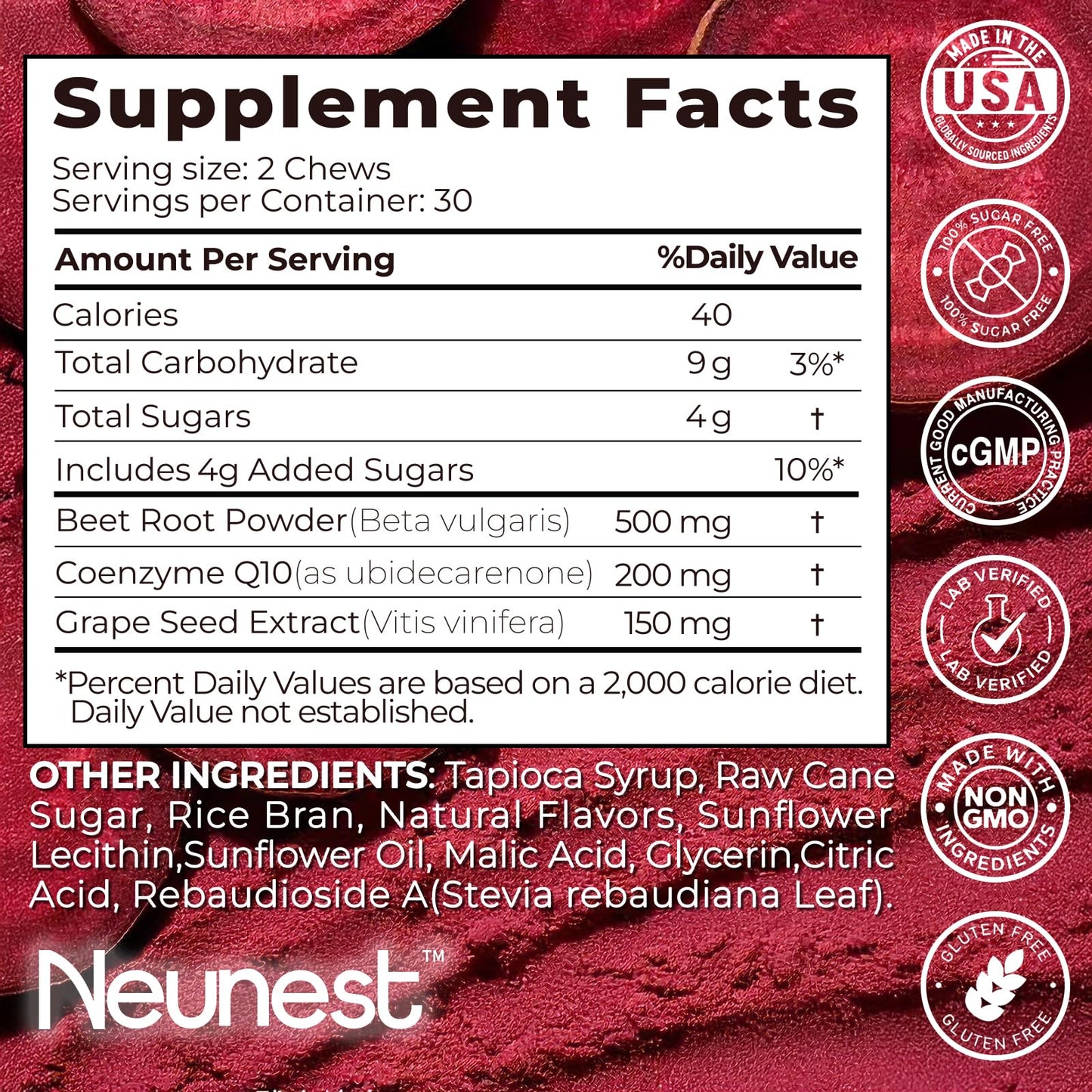 NEUNEST Beet Root CoQ10 Caplets, 60 Count