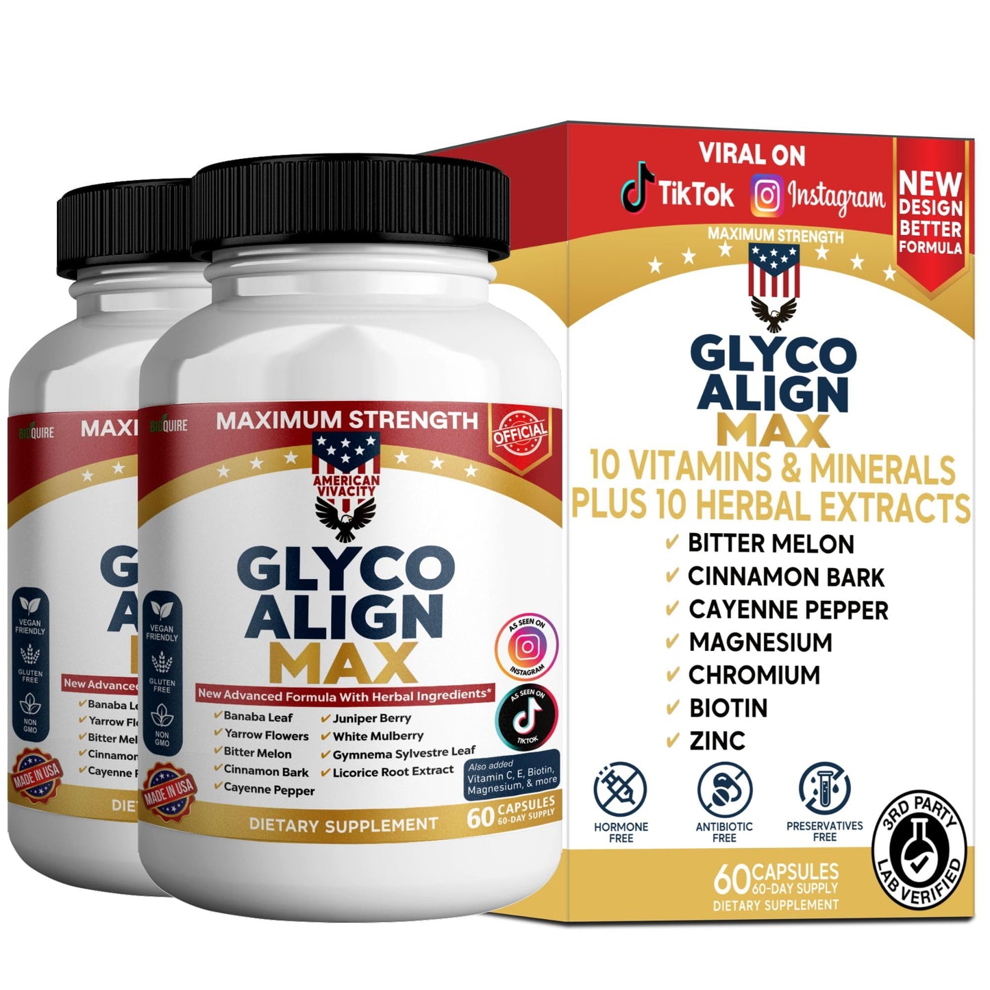 BIOQUIRE Glyco Align Max Maximum Strength Blood Sugar Support Supplement Capsule 60 Count