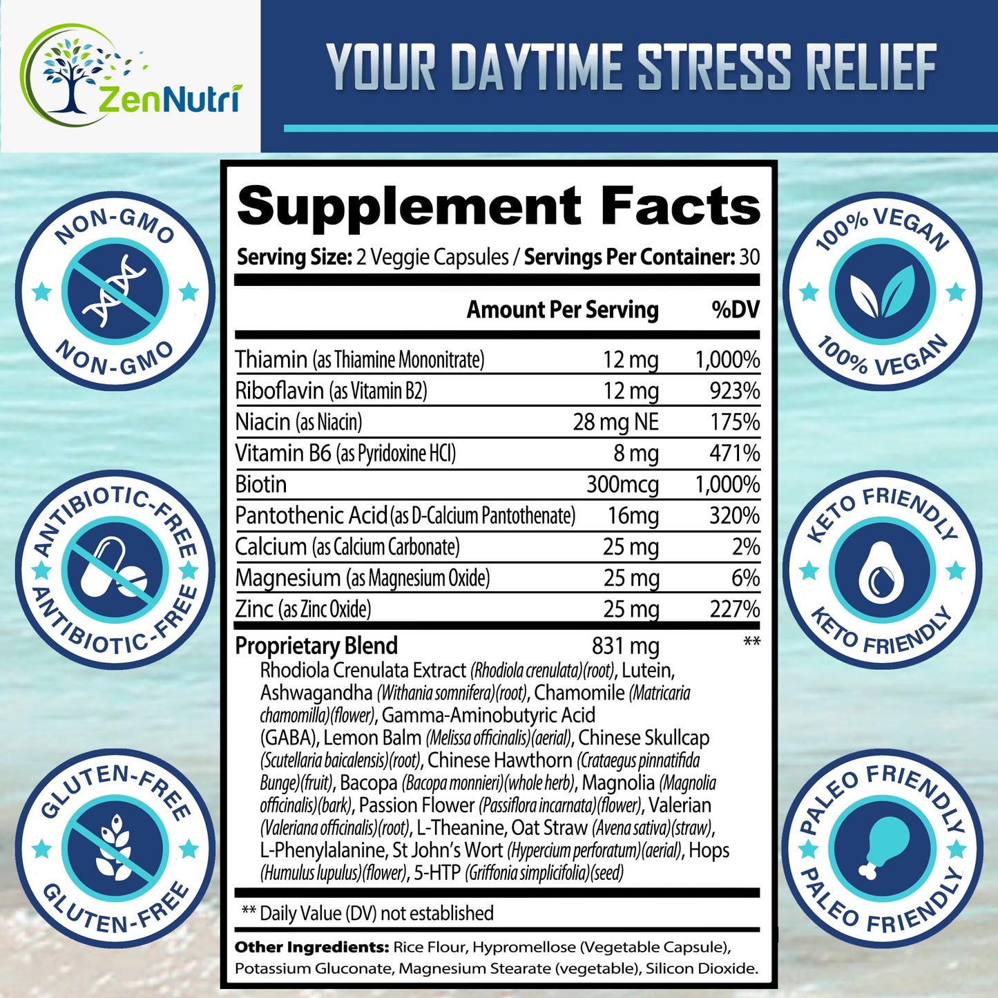ZenNutri Calm Prime Non-Drowsy Stress Relief Supplement Capsule, 60 Count