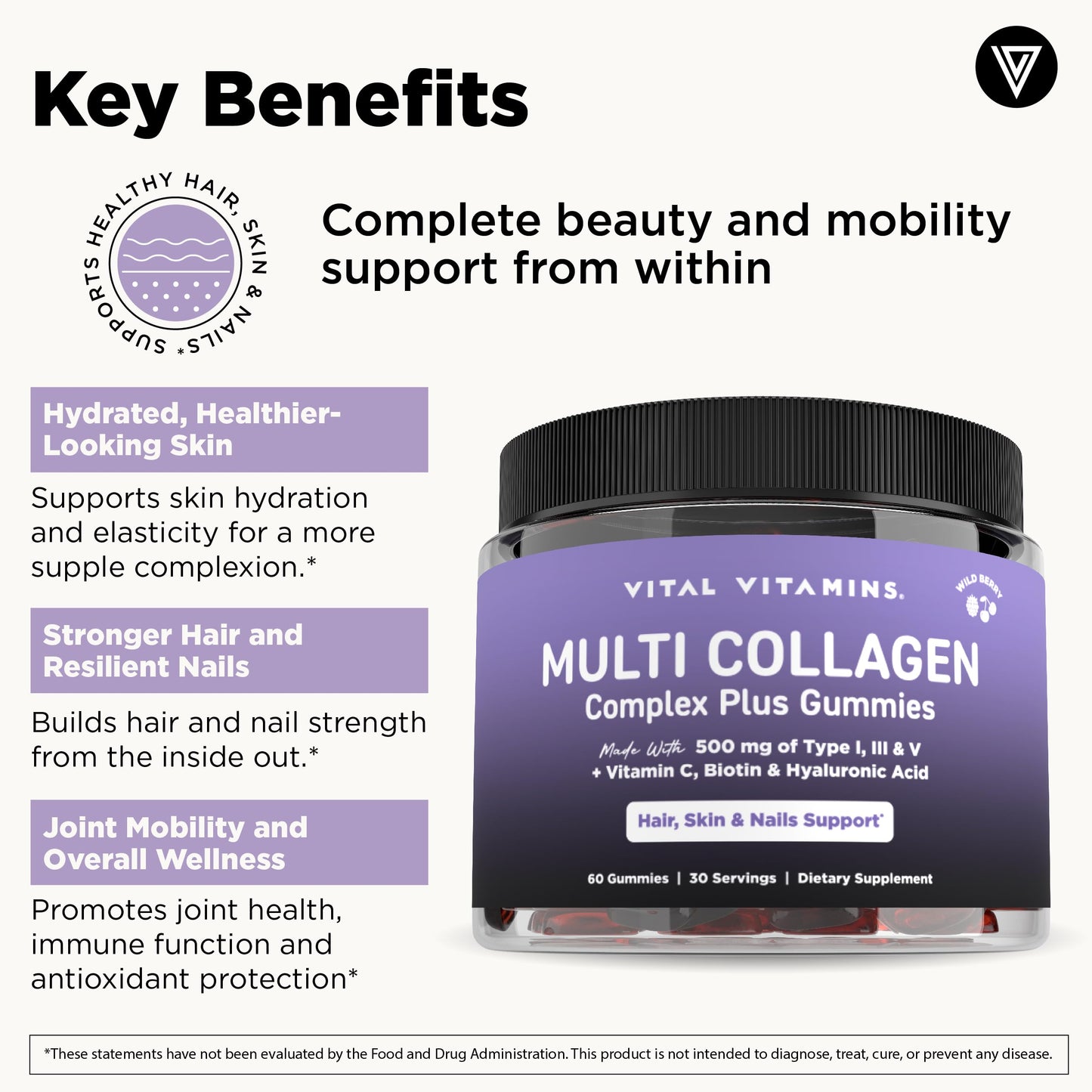 Vital Vitamins Multi Collagen Complex Plus Gummies 60 Count