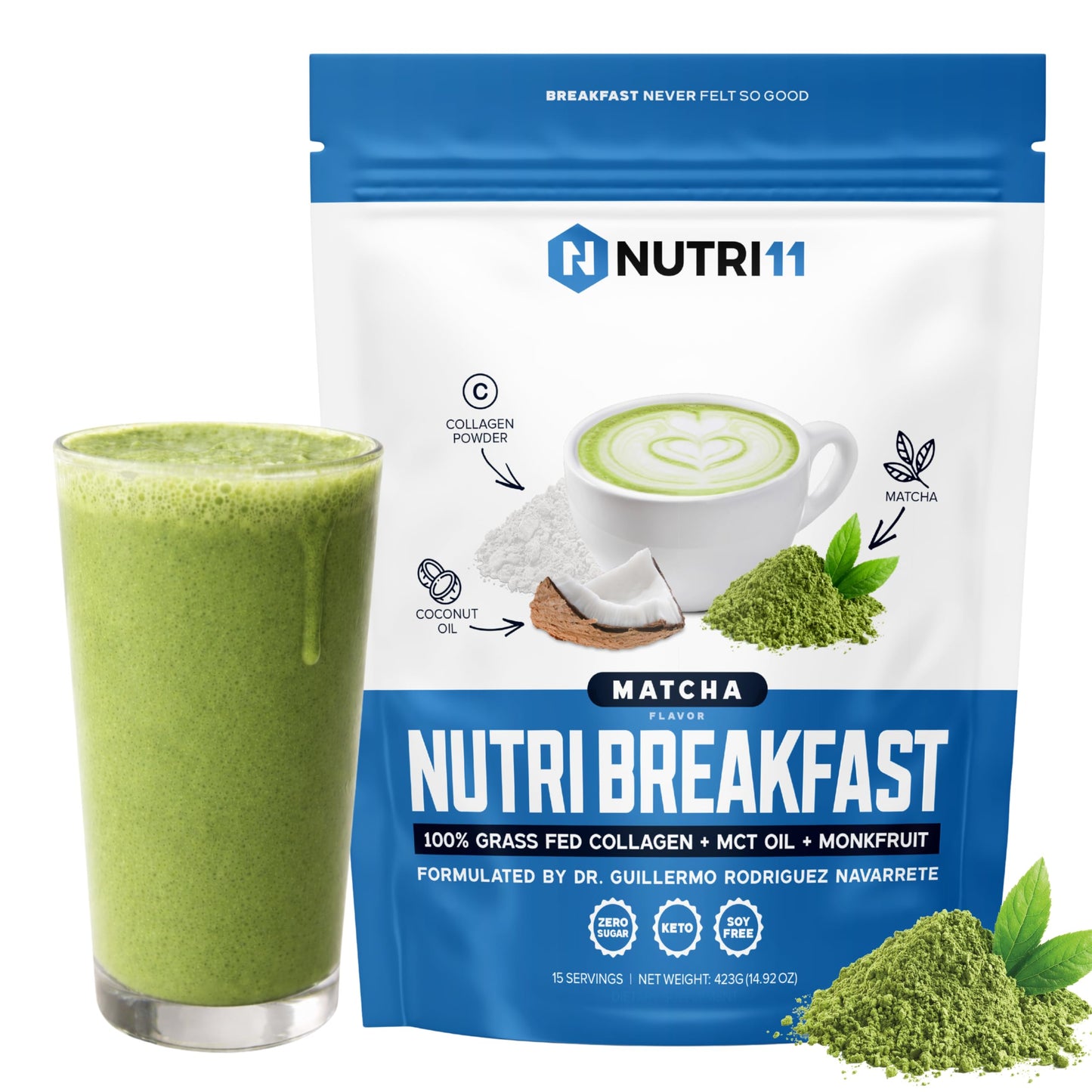 Nutri11 Nutribreakfast Matcha Powder 15.9 Ounces