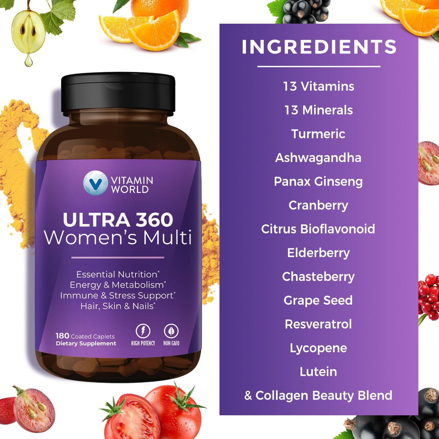 Vitamin World Ultra 360 Multivitamin for Women Caplets, 180 Count