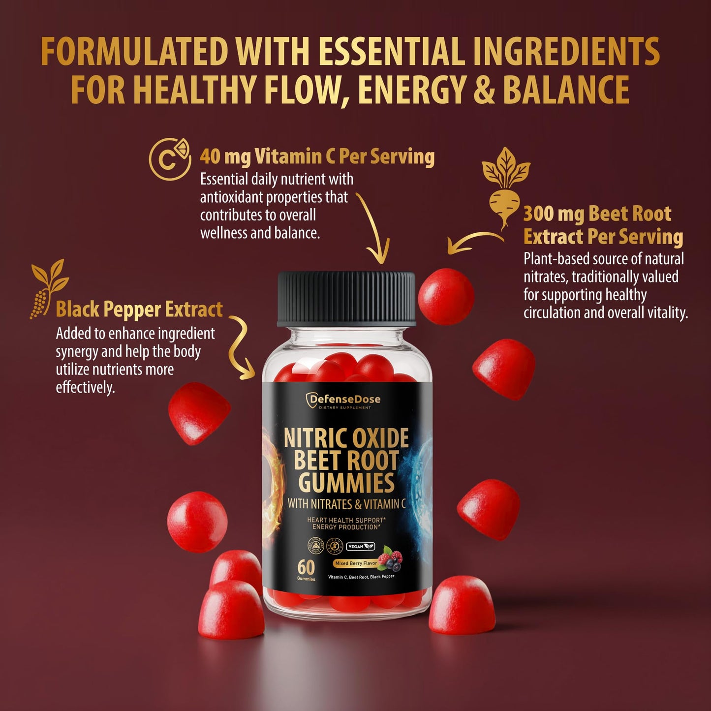 Defense Dose Beet Root Gummies 60 Count