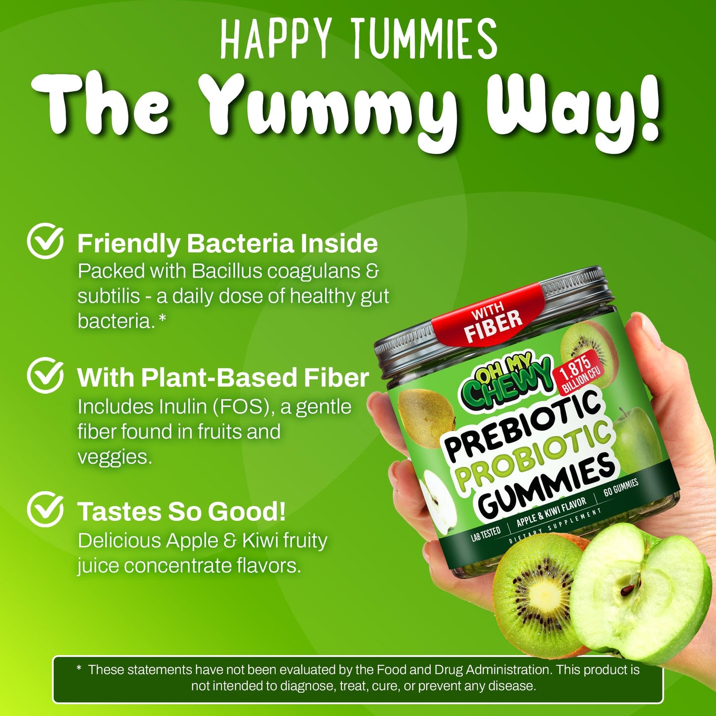 OH MY CHEWY Center-Filled Kids Probiotic Gummies Gummy 60 Count