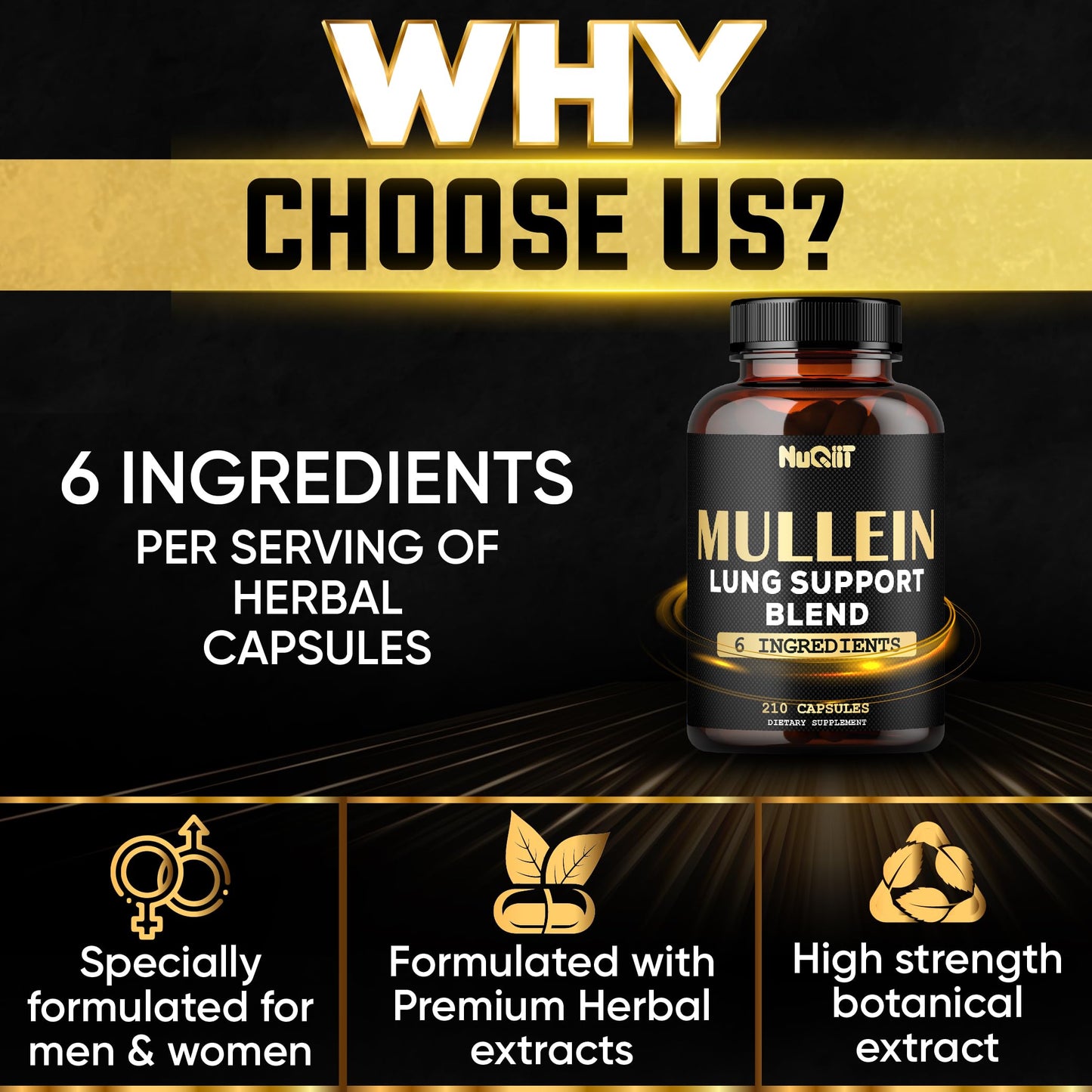 NUQIIT Mullein Leaf Capsules with Herbal Complex as Cordyceps Sinensis, Marshmallow, and More, 210 Count