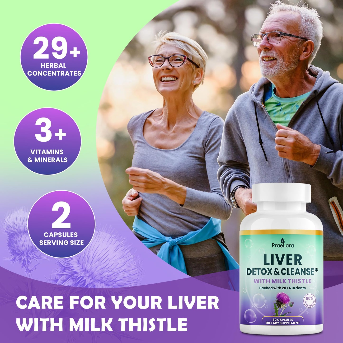 PRAELARA 32-in-1 Liver Cleanse Detox & Repair - Herbal Liver Health Support with Milk Thistle, Dandelion Root, Artichoke & Beetroot 1250mg, Vegan, Non-GMO, 60 Capsules